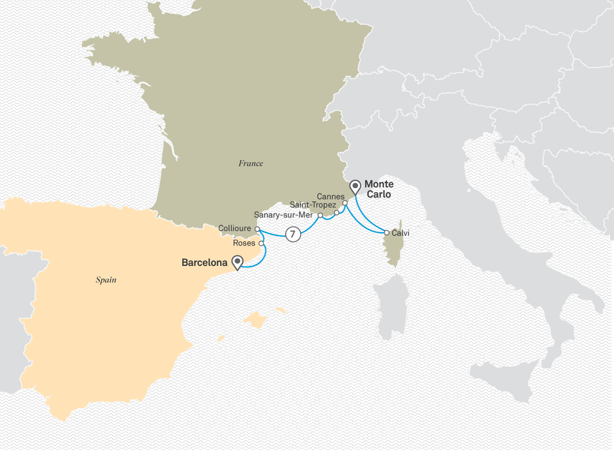 French Riviera & the Catalan Coastline Itinerary Map