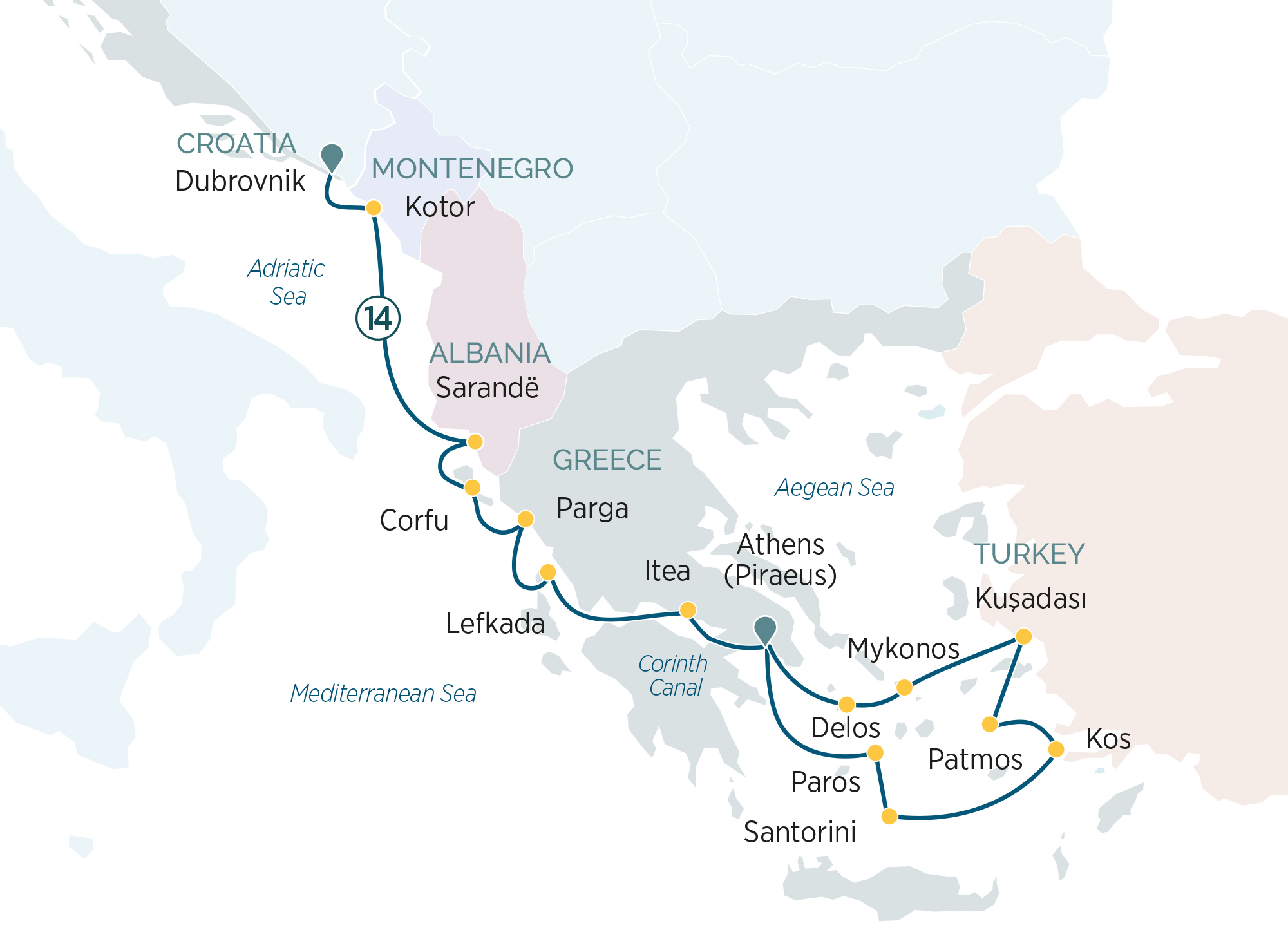 Discover the Eastern Mediterranean Itinerary Map