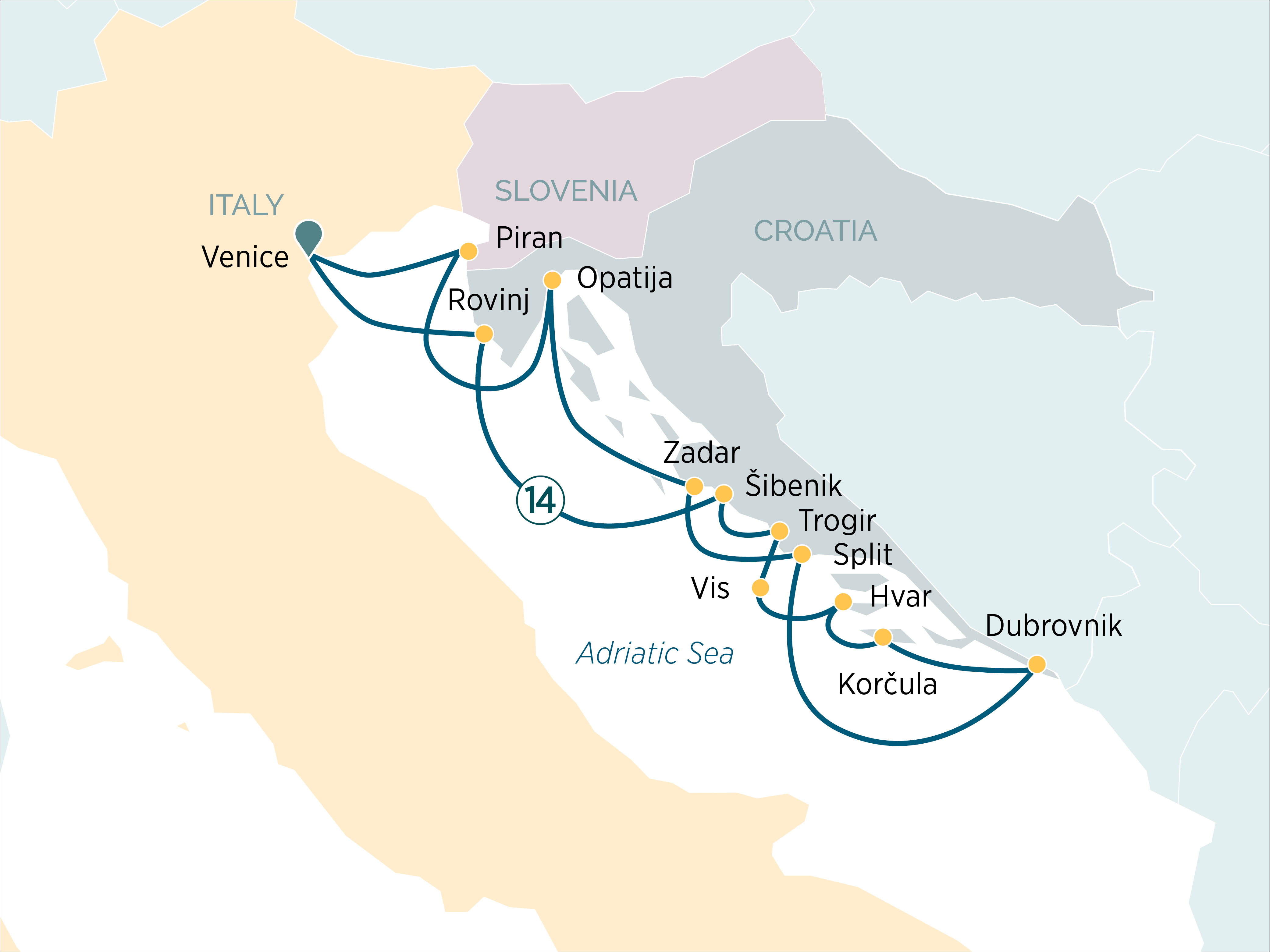 Discover the Best of the Croatian Coast Itinerary Map
