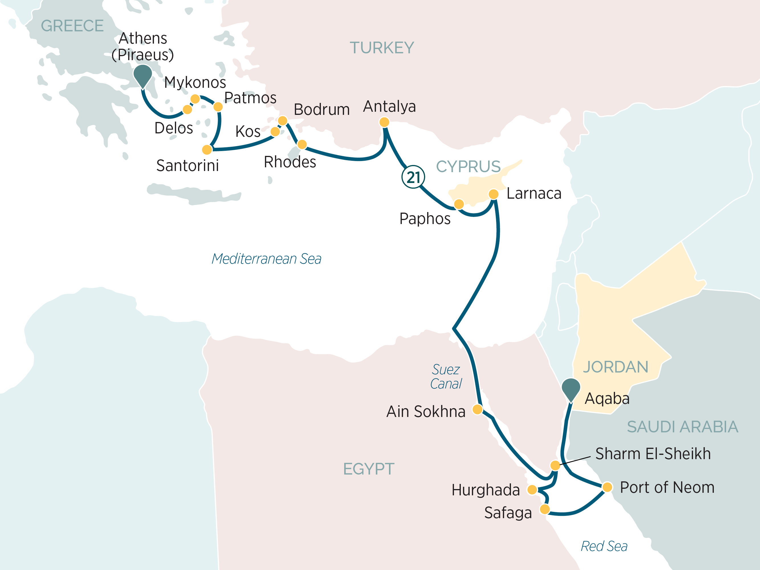 Discover the Wonders of the Mediterranean & Red Sea Itinerary Map