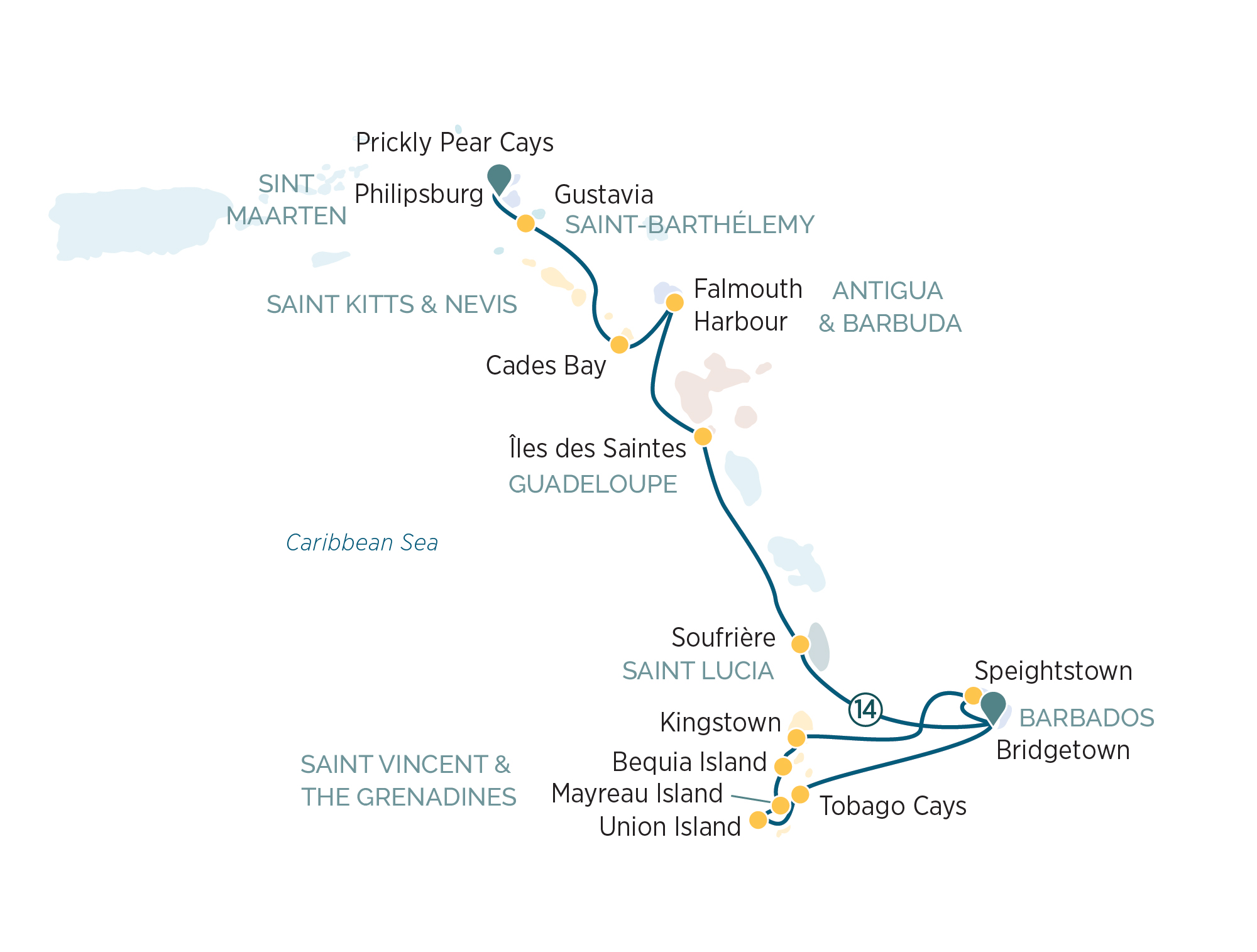 Discover Eastern Caribbean & Grenadines Itinerary Map
