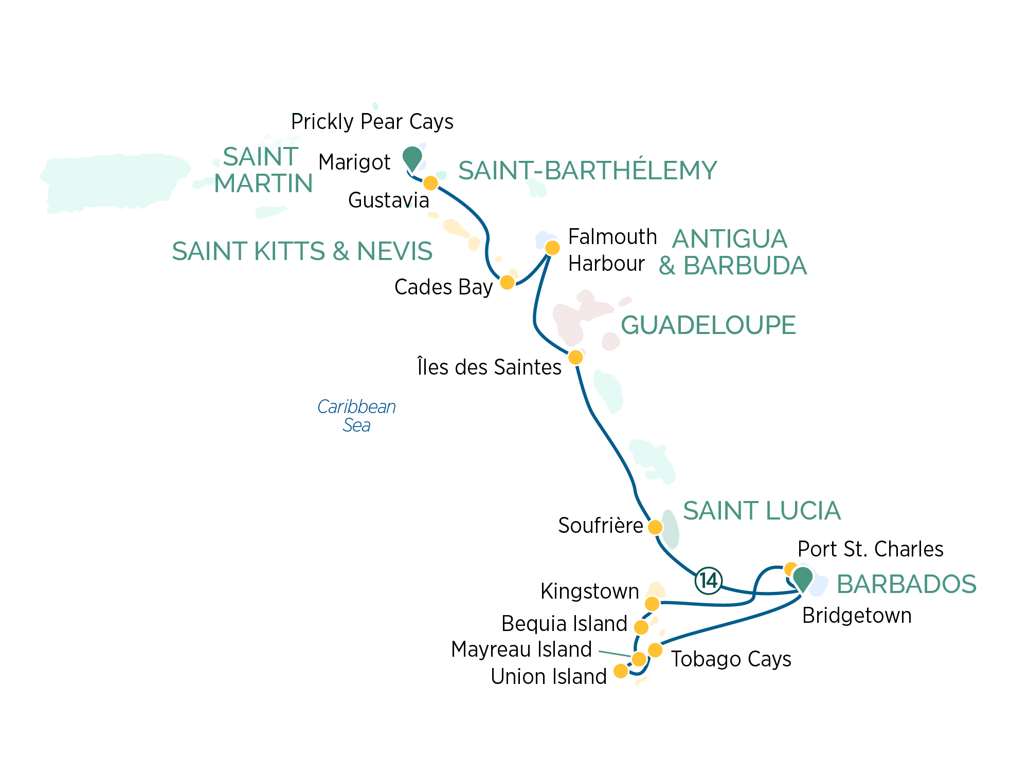 Discover Eastern Caribbean & Grenadines Itinerary Map