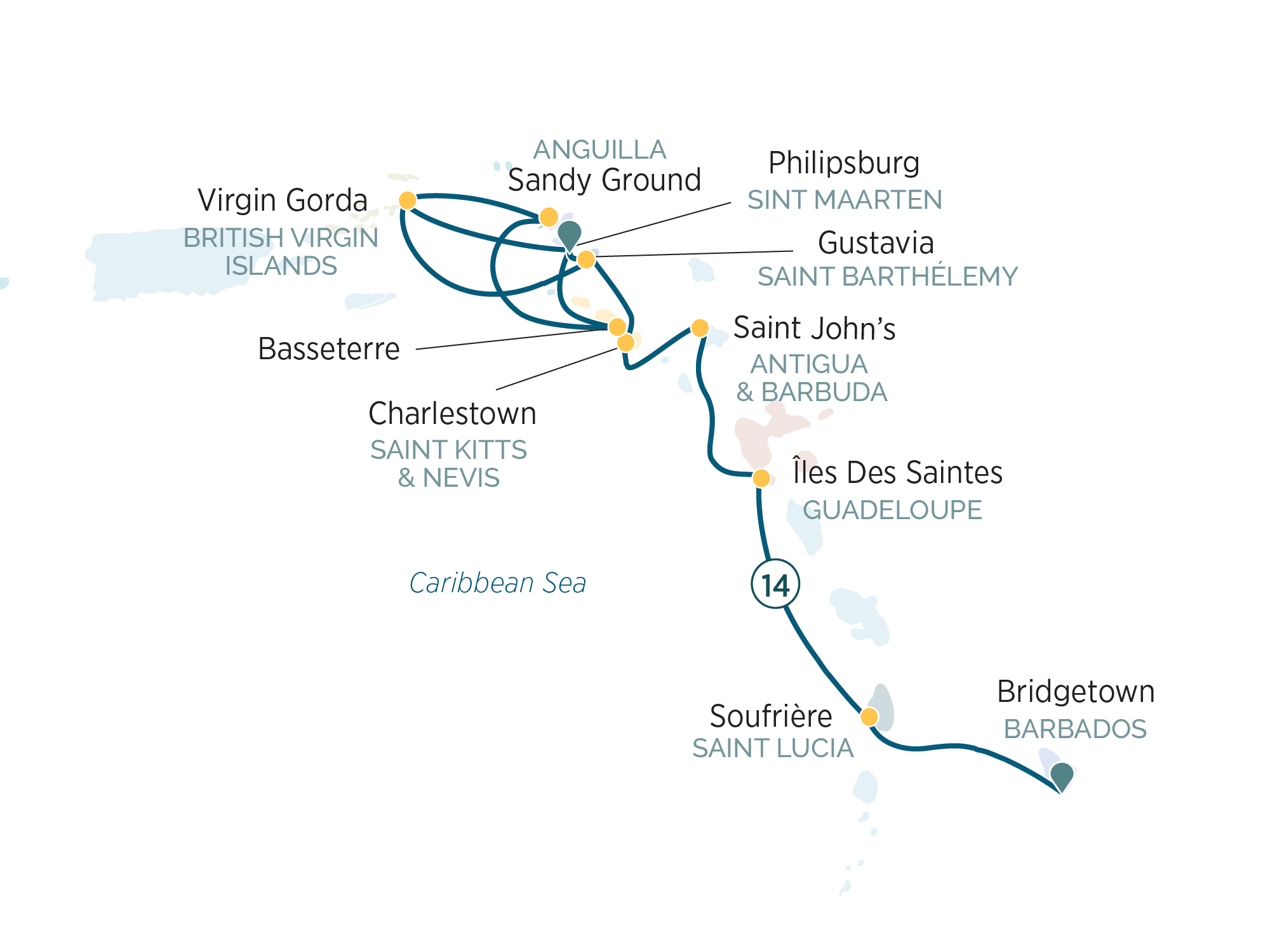 Discover the Pearls of the Caribbean Itinerary Map