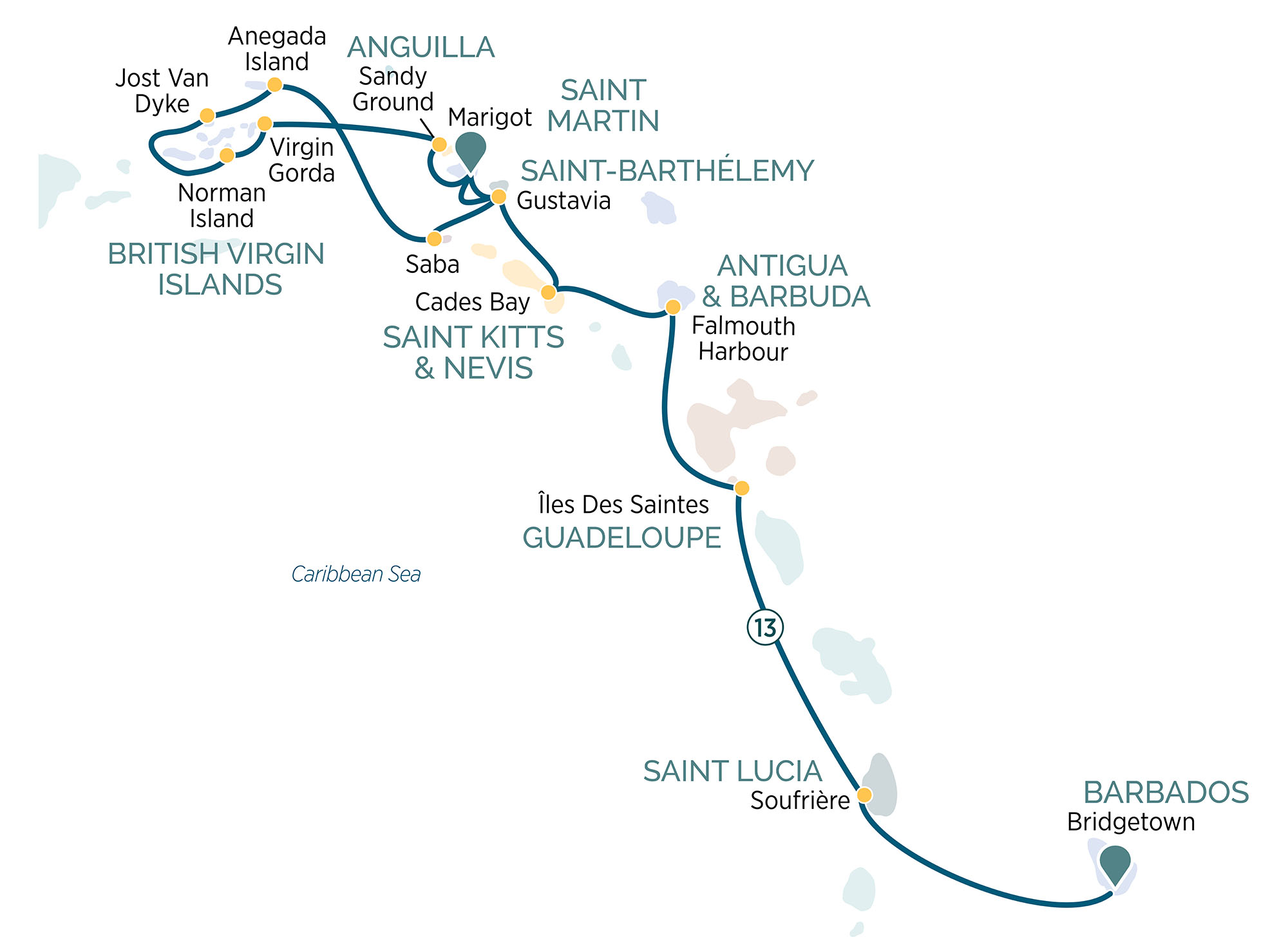 Discover the Pearls of the Caribbean Itinerary Map