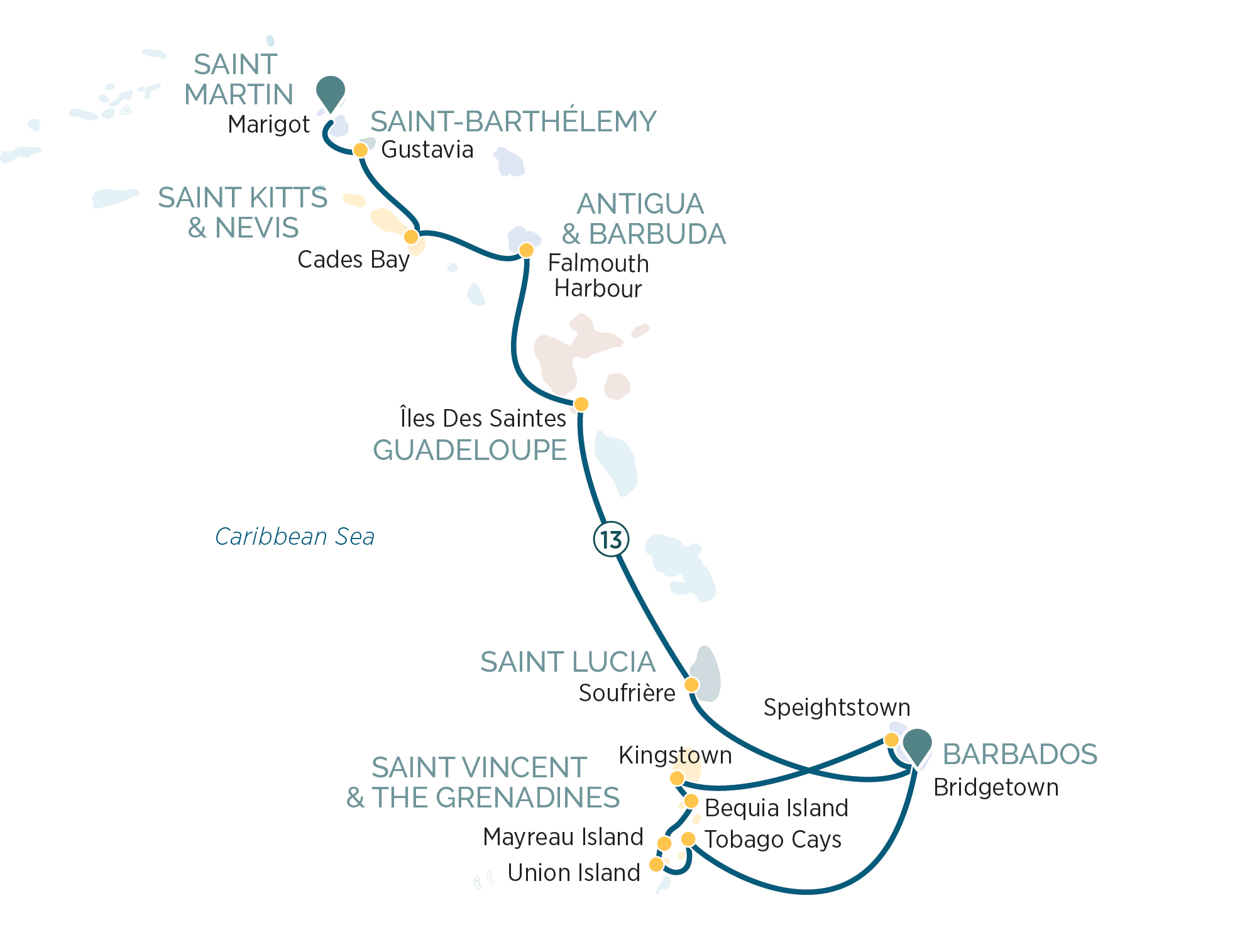 Discover the Grenadines & Windwards islands Itinerary Map