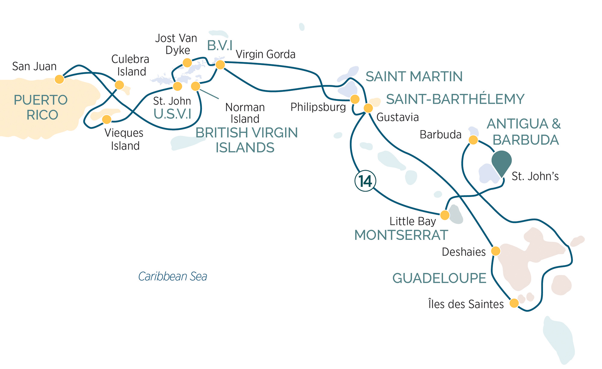 Discover the Yachting Islands of the Caribbean Itinerary Map