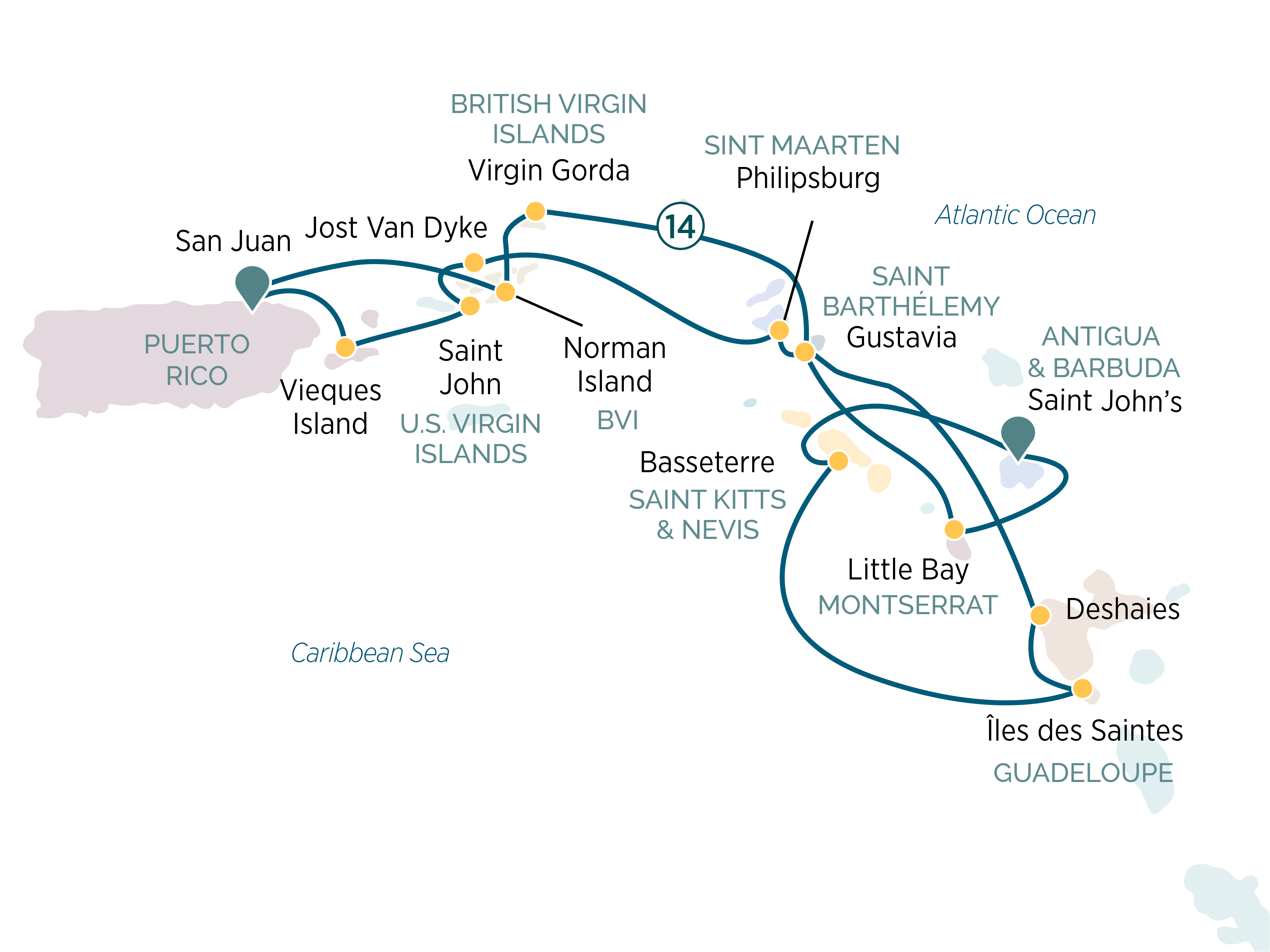Discover the Yachting Islands of the Caribbean Itinerary Map