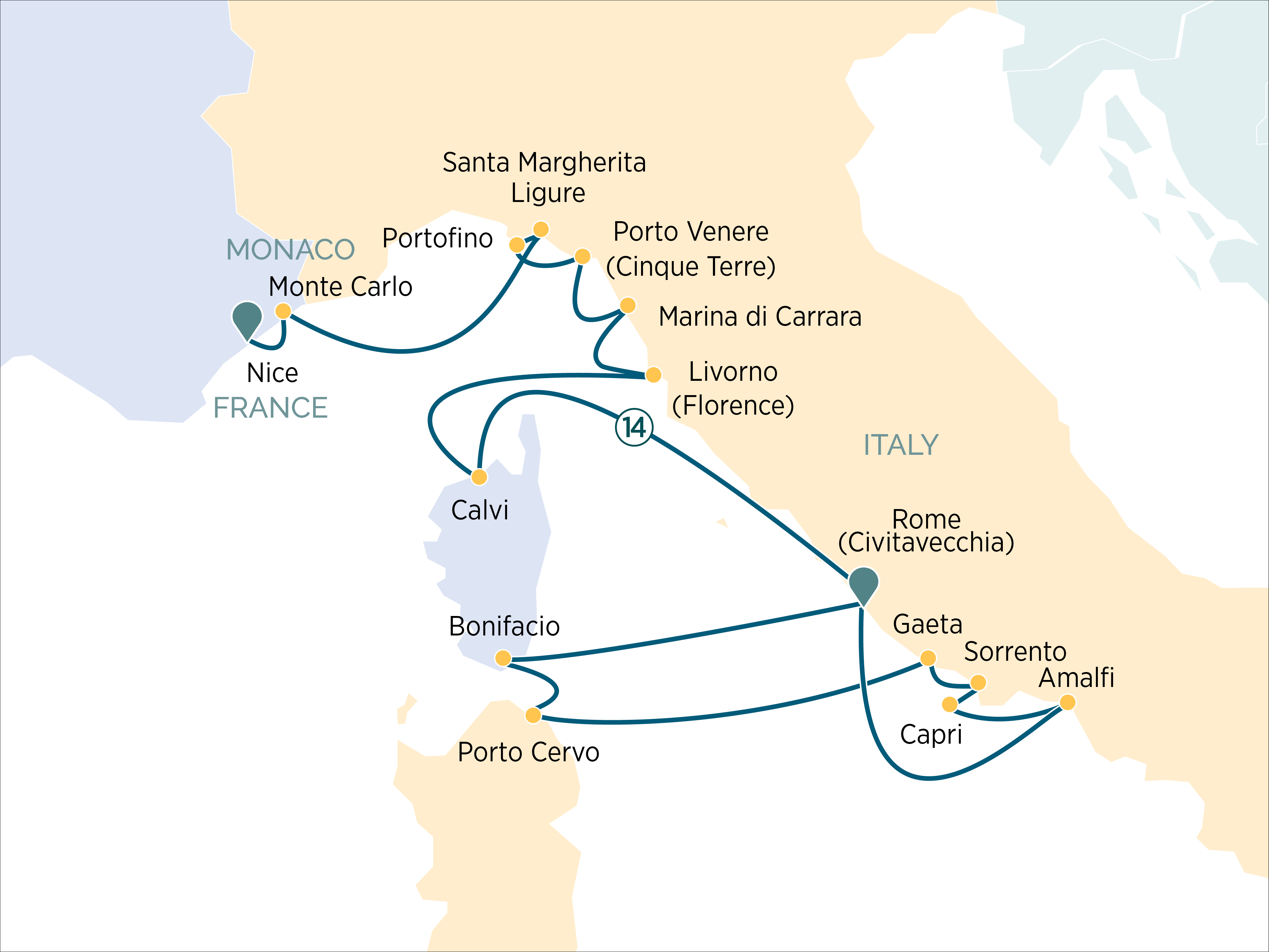 Discover the Splendors of French & Italian coastlines Itinerary Map