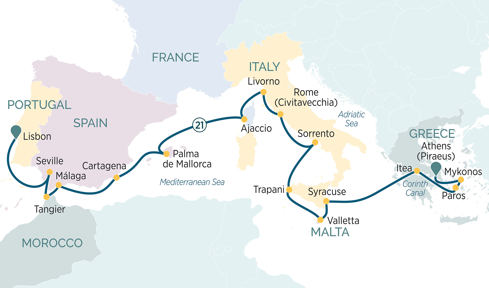Discover the Wonders of the Mediterranean Itinerary Map