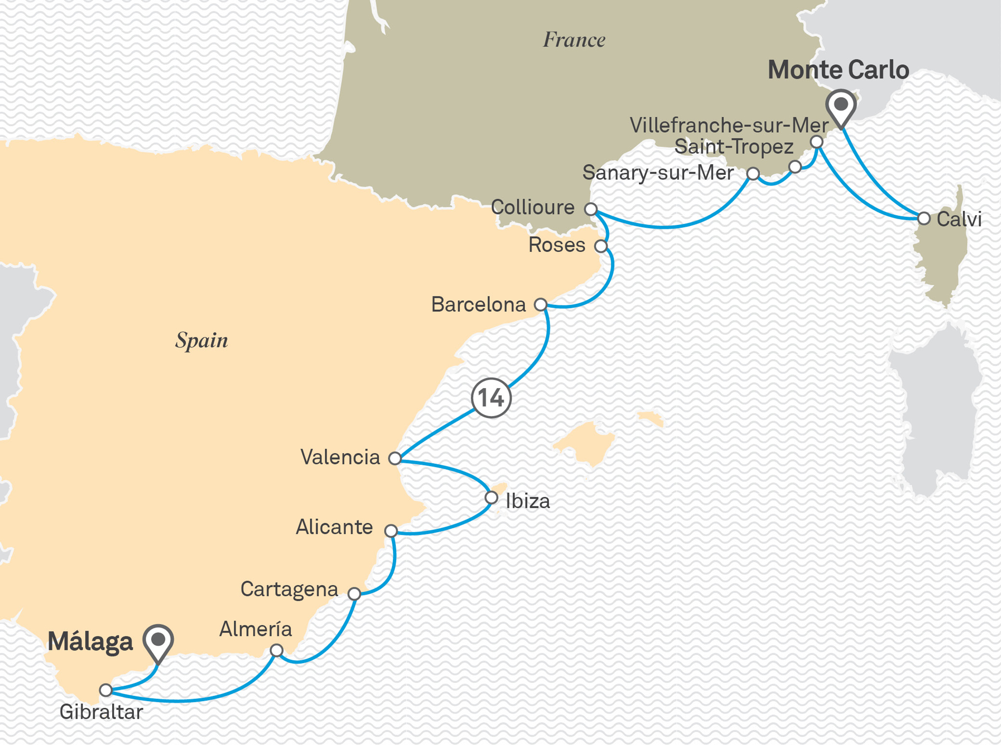 Ultimate Treasures of Spain & the Mediterranean Itinerary Map