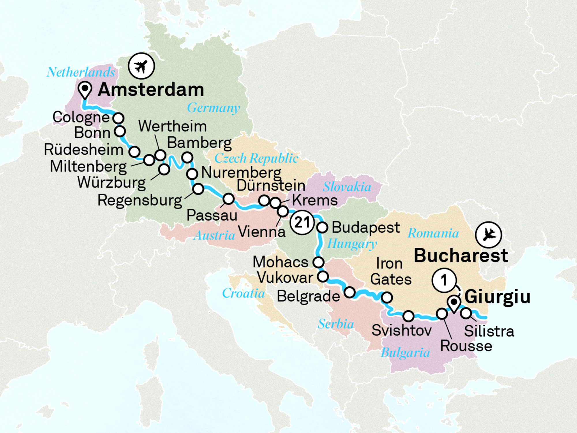 Black Sea to the North Sea Itinerary Map