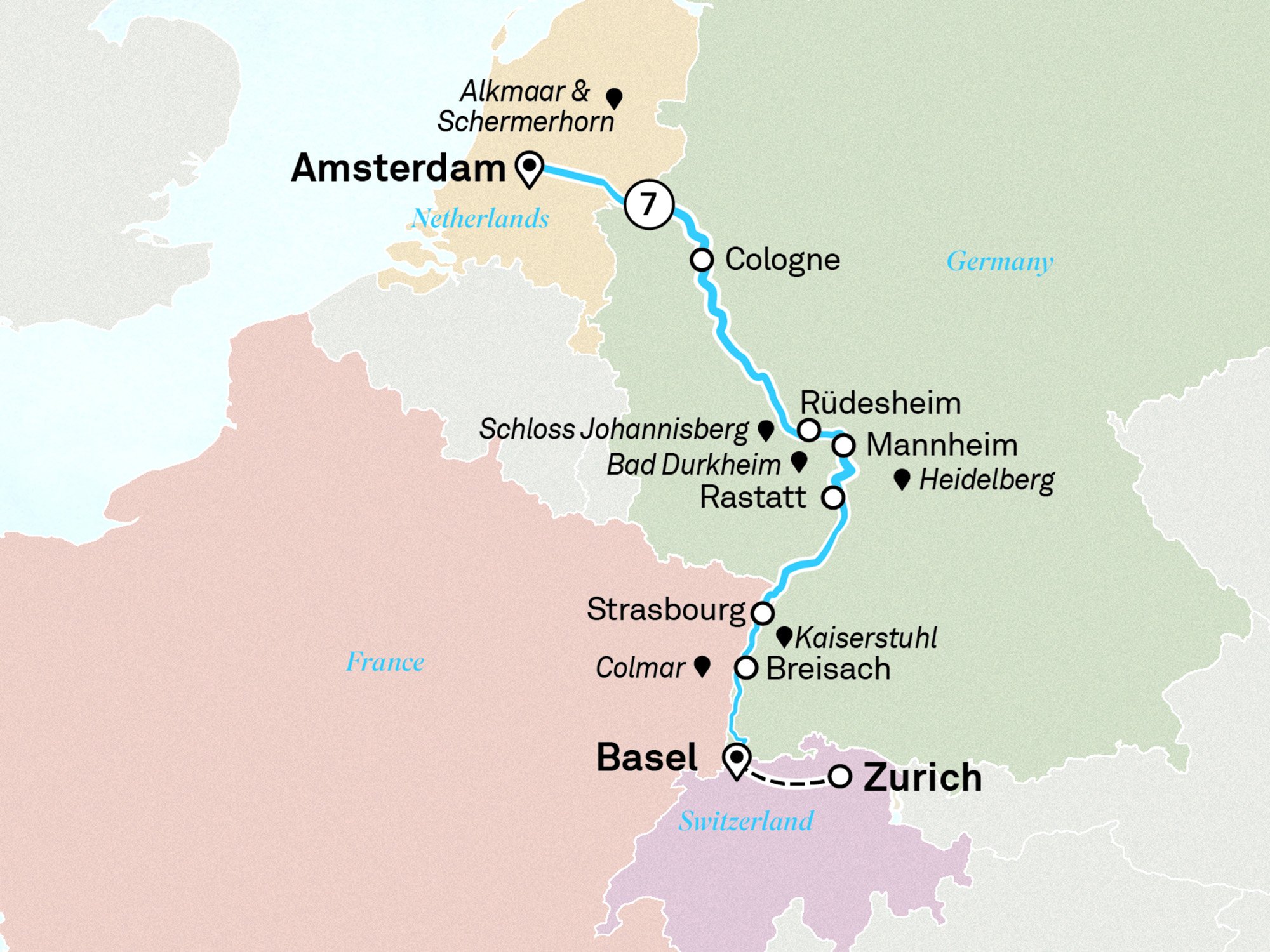 A Taste of the Rhine – A Wine Cruise Itinerary Map