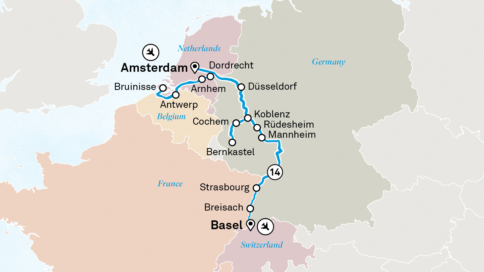 Romantic Rhine & Moselle Itinerary Map