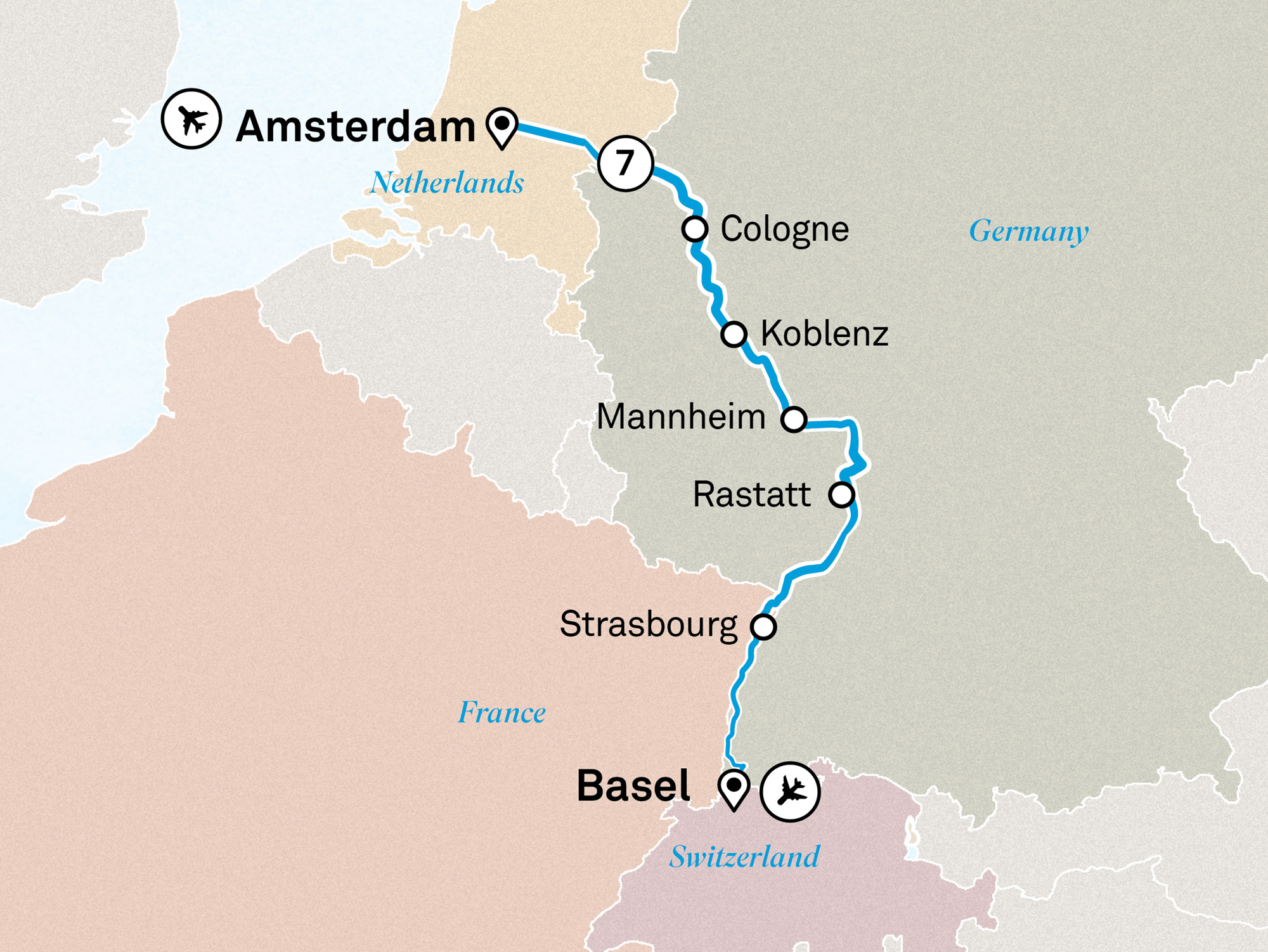 Rhine Highlights Itinerary Map