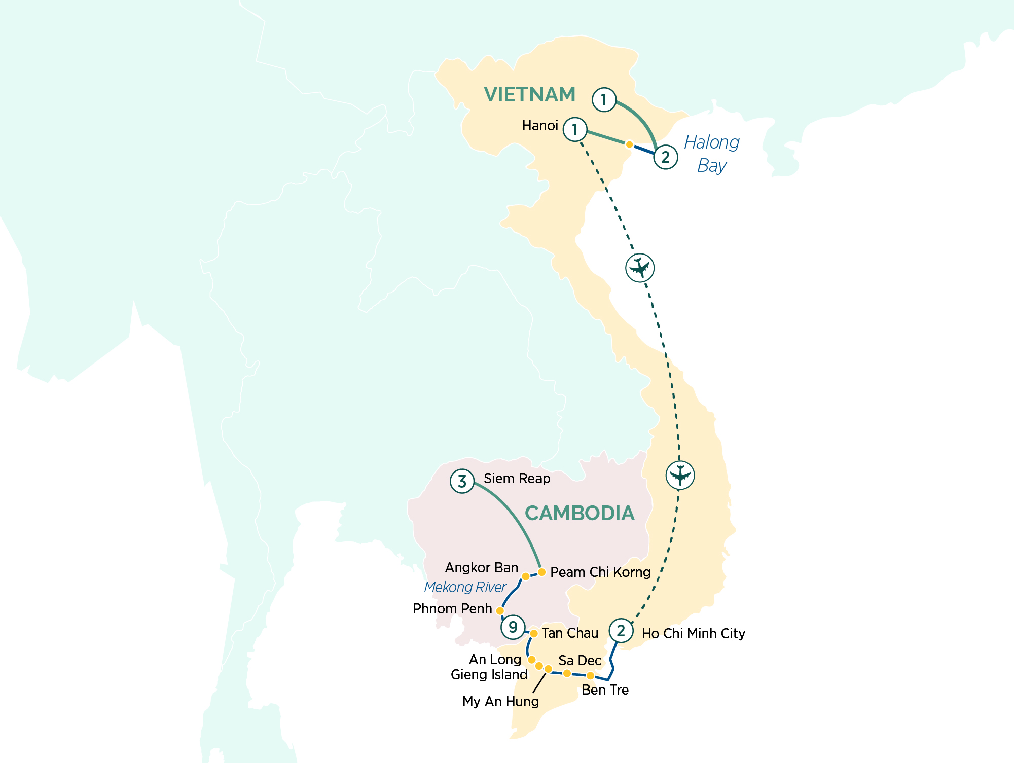 Treasures & Temples of Vietnam & Cambodia Itinerary Map