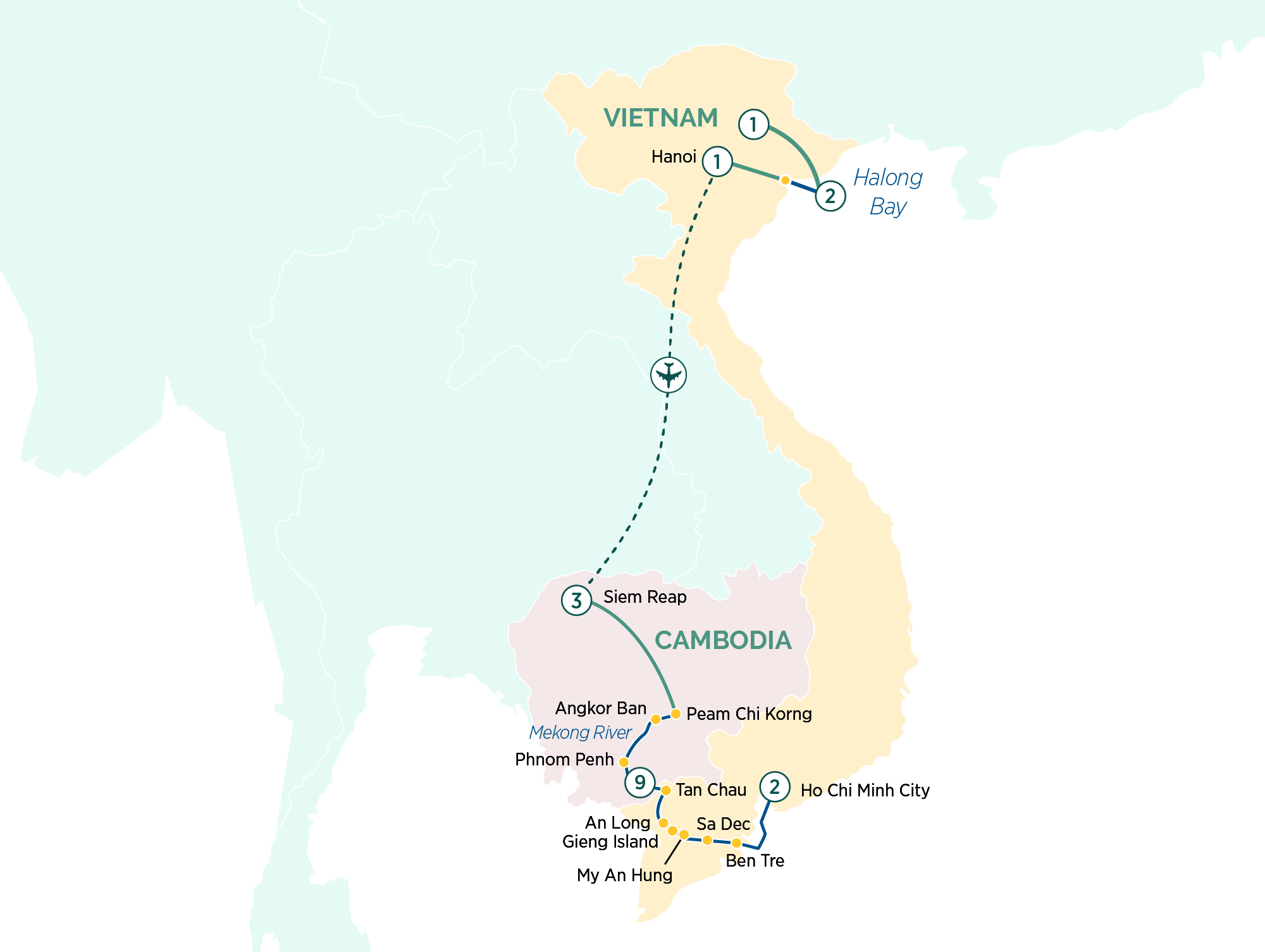 Treasures & Temples of Vietnam & Cambodia Itinerary Map