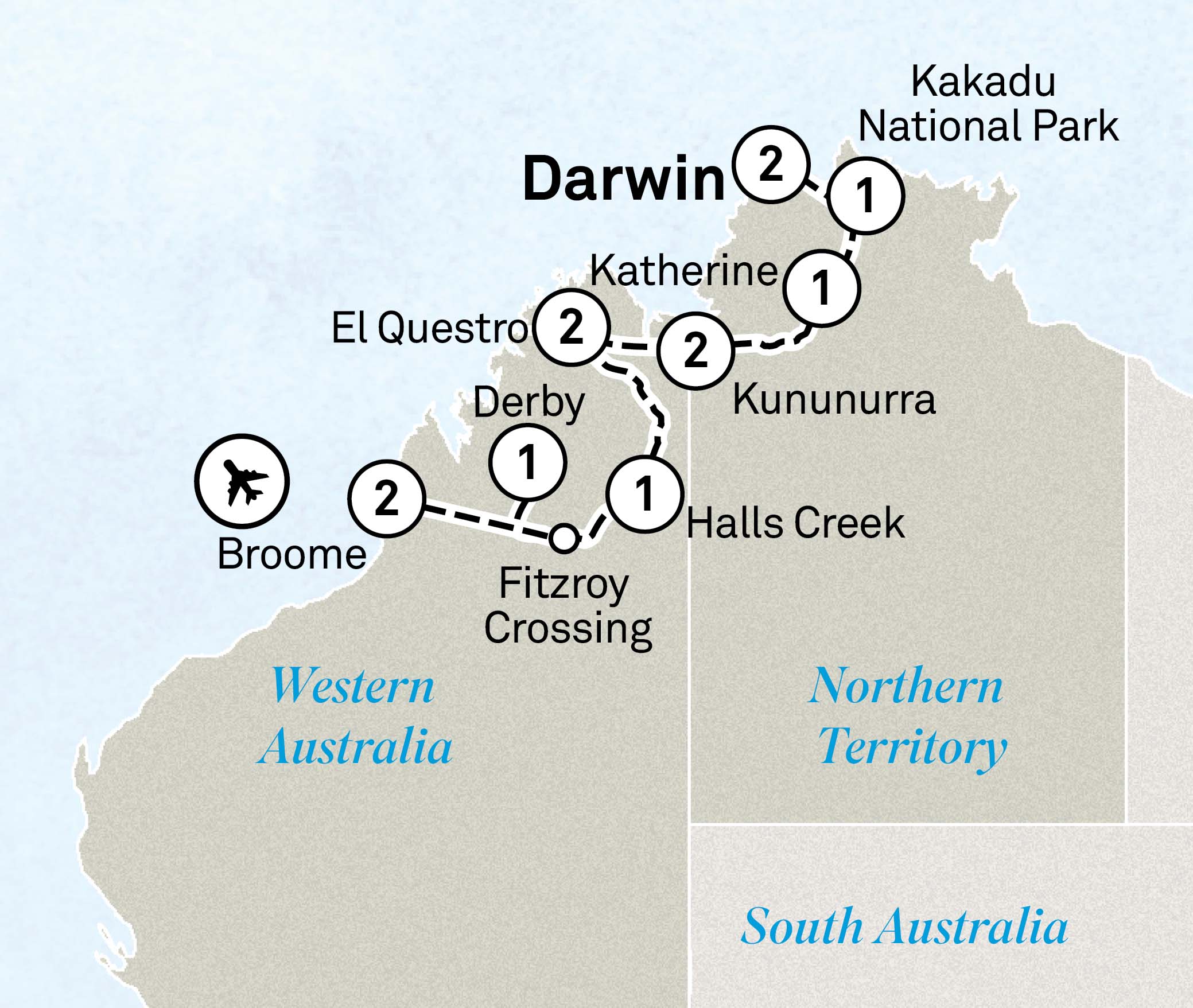 Top End and Kimberley Spectacular Itinerary Map