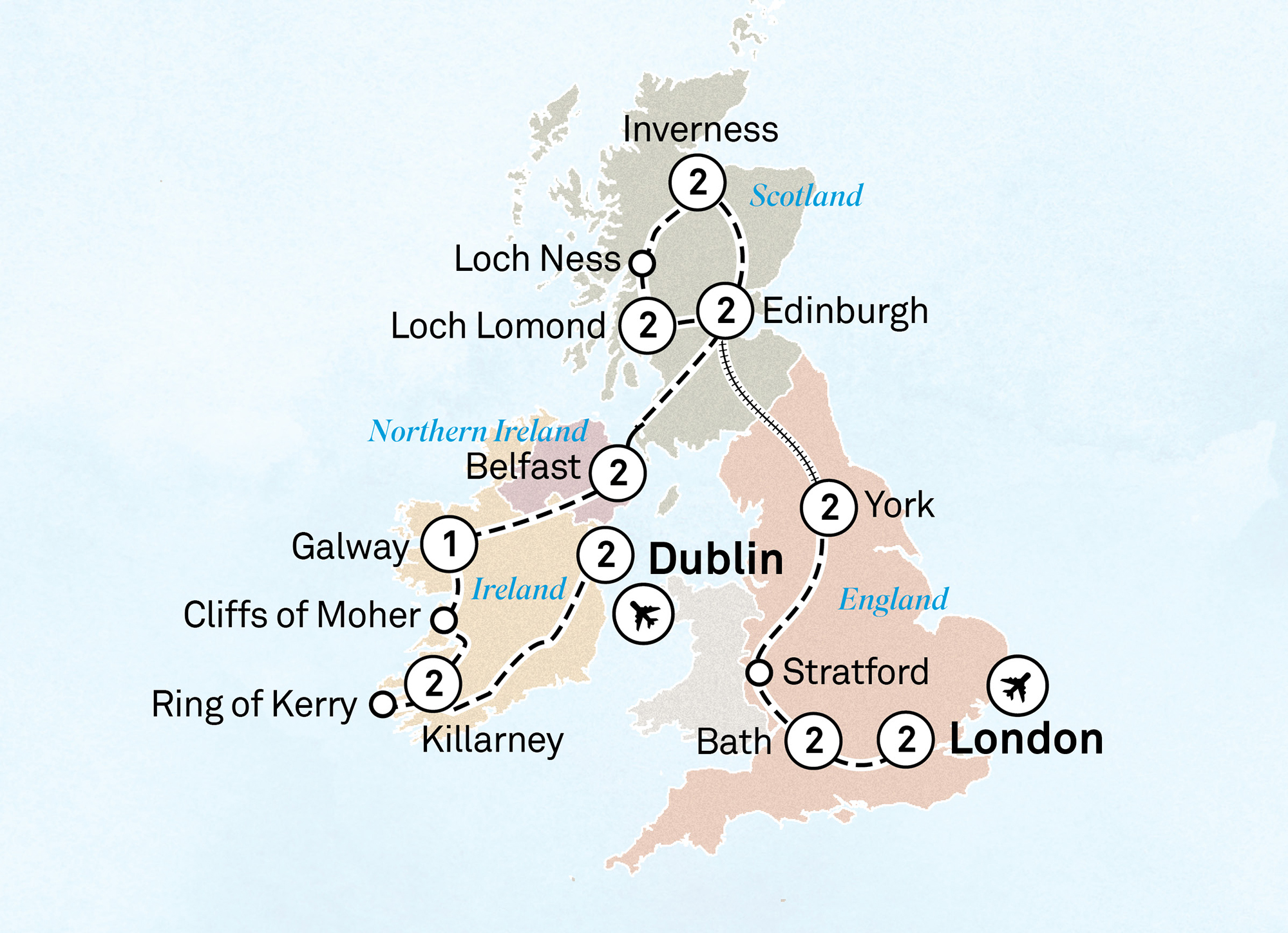 Majestic Britain & Ireland including Edinburgh Military Tattoo Itinerary Map