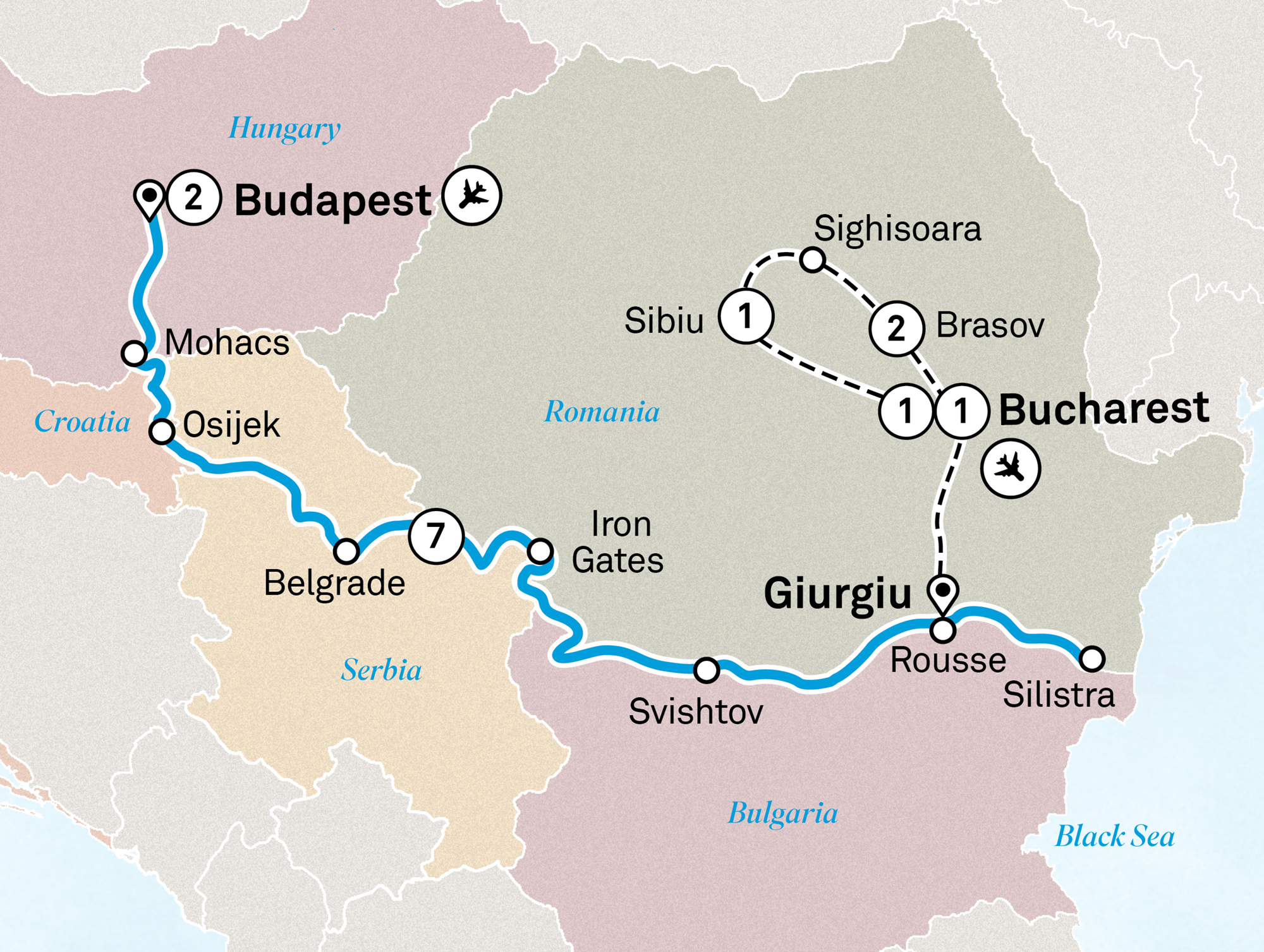 Black Sea Explorer with Transylvania Itinerary Map