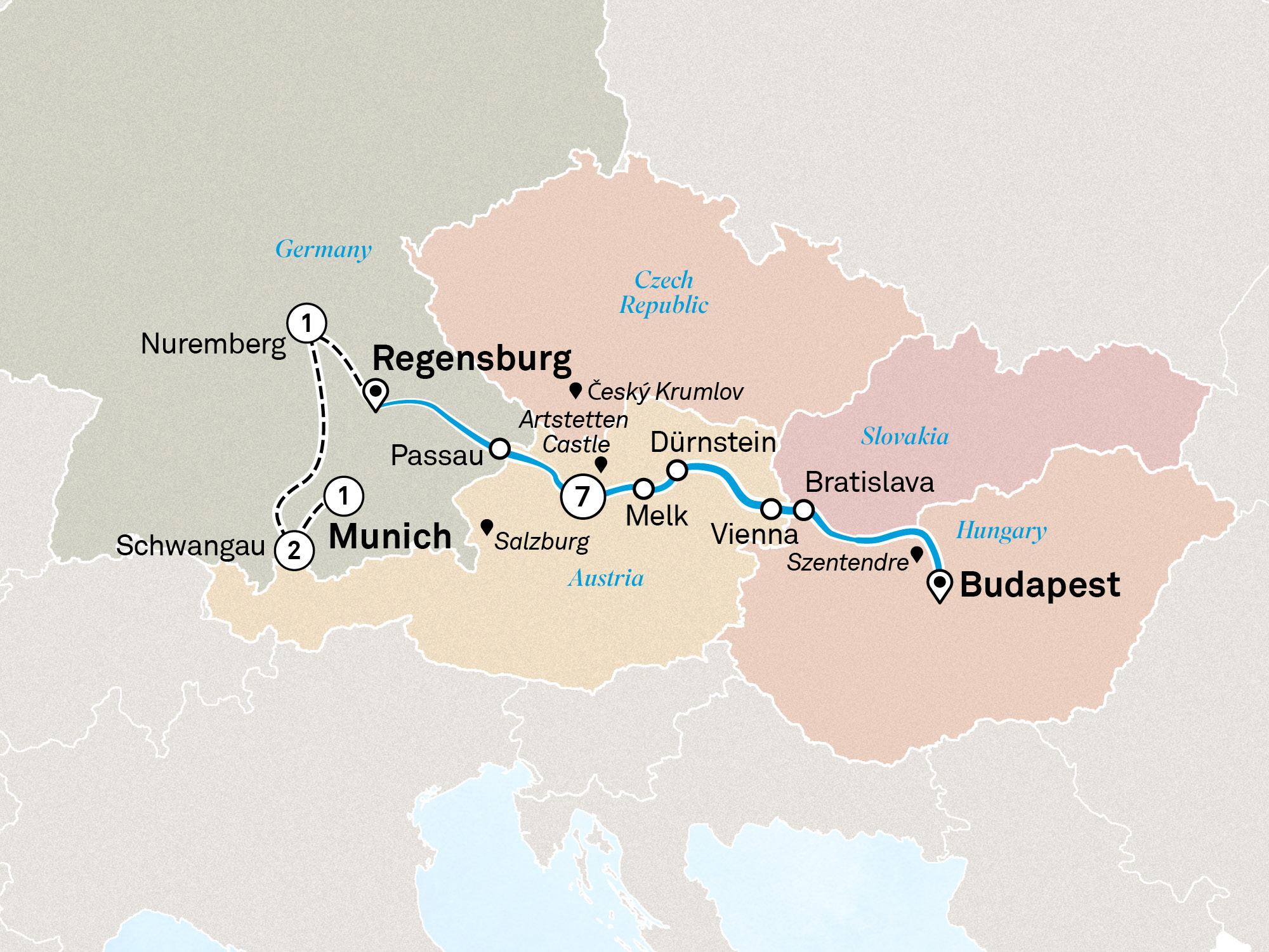 Gems of the Danube with Best of Bavaria Itinerary Map