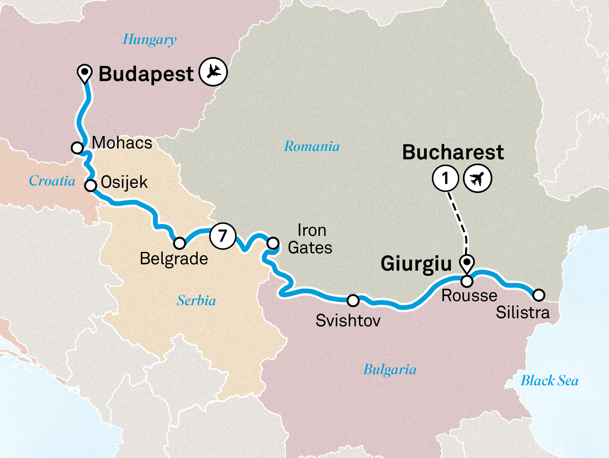 Black Sea Explorer with Bucharest Itinerary Map