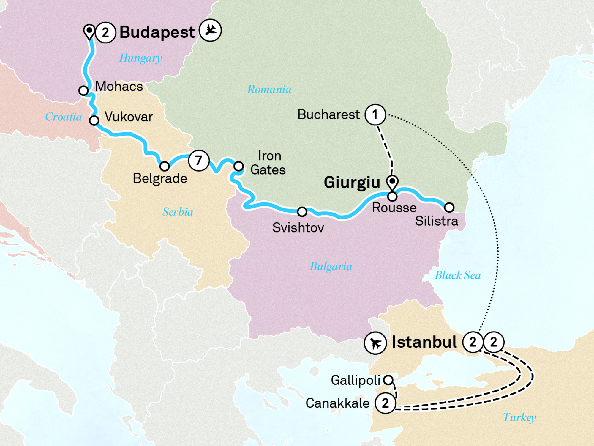 Eastern Europe & Balkans Unveiled with Budapest & Turkey Itinerary Map