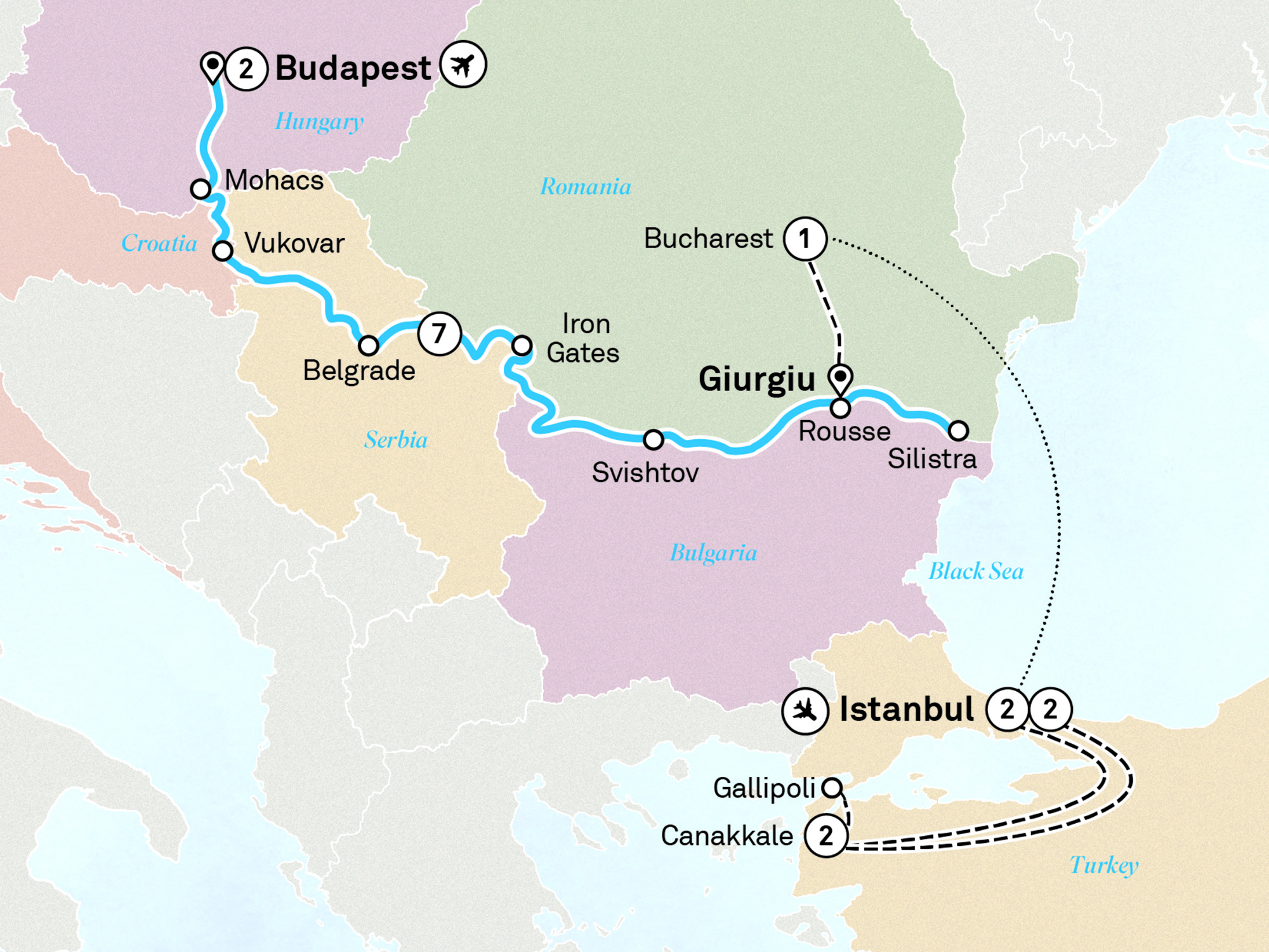 Eastern Europe & Balkans Unveiled with Turkey & Budapest Itinerary Map