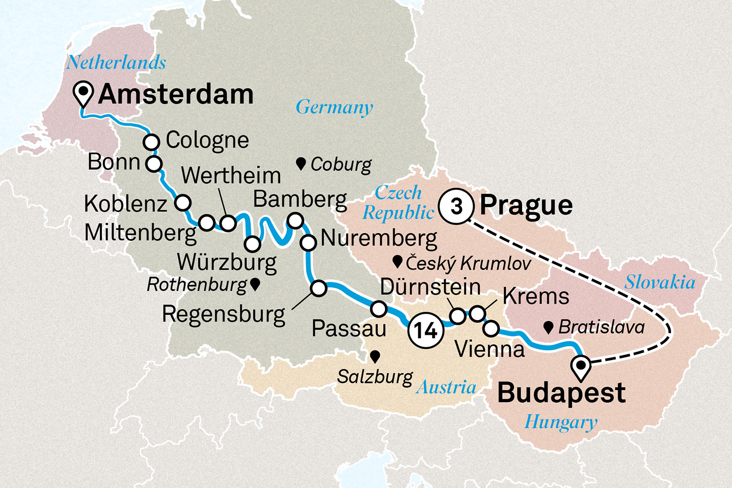 Jewels of Europe with Prague Itinerary Map