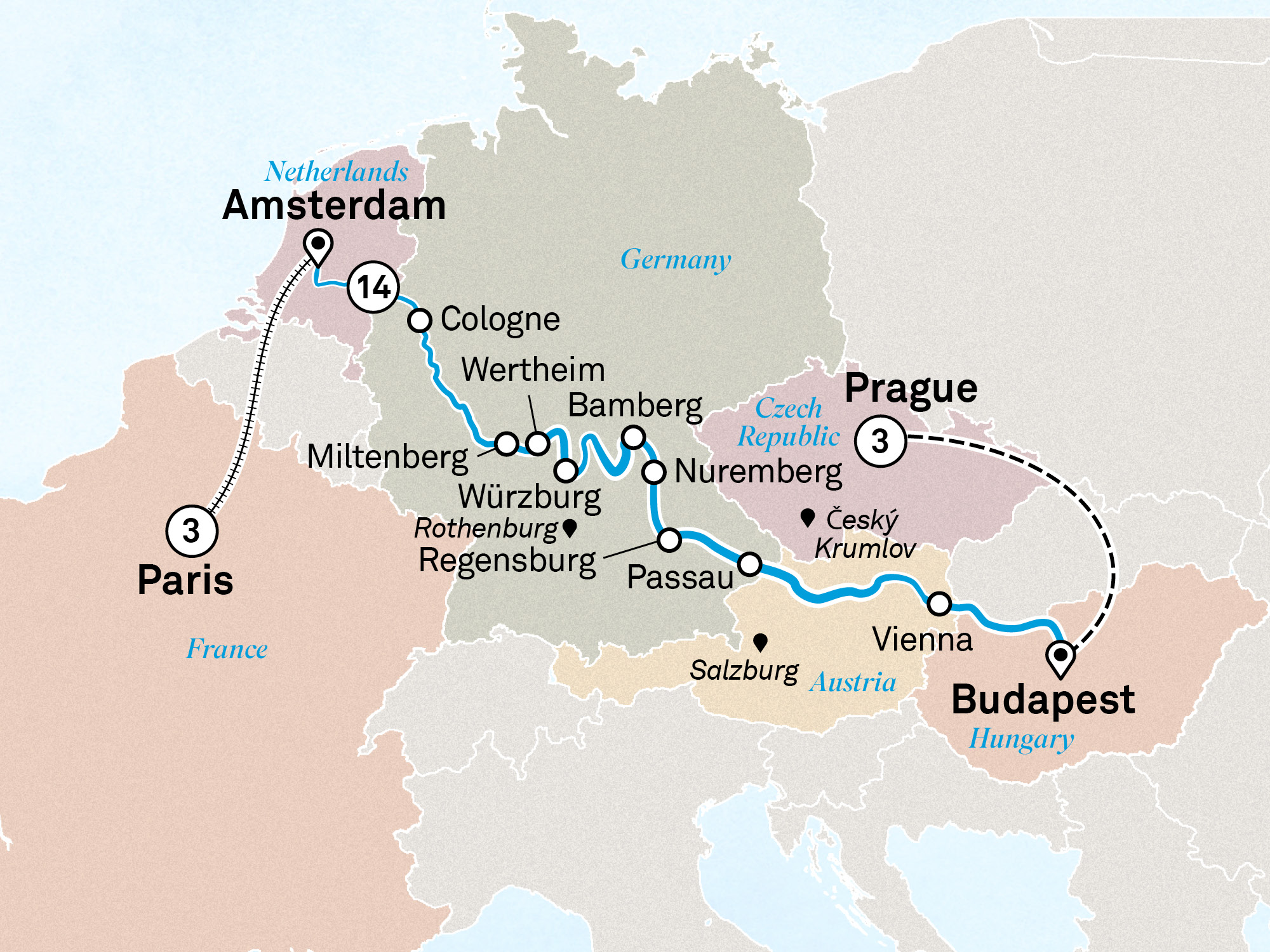 Christmas & New Year with Paris & Prague Itinerary Map