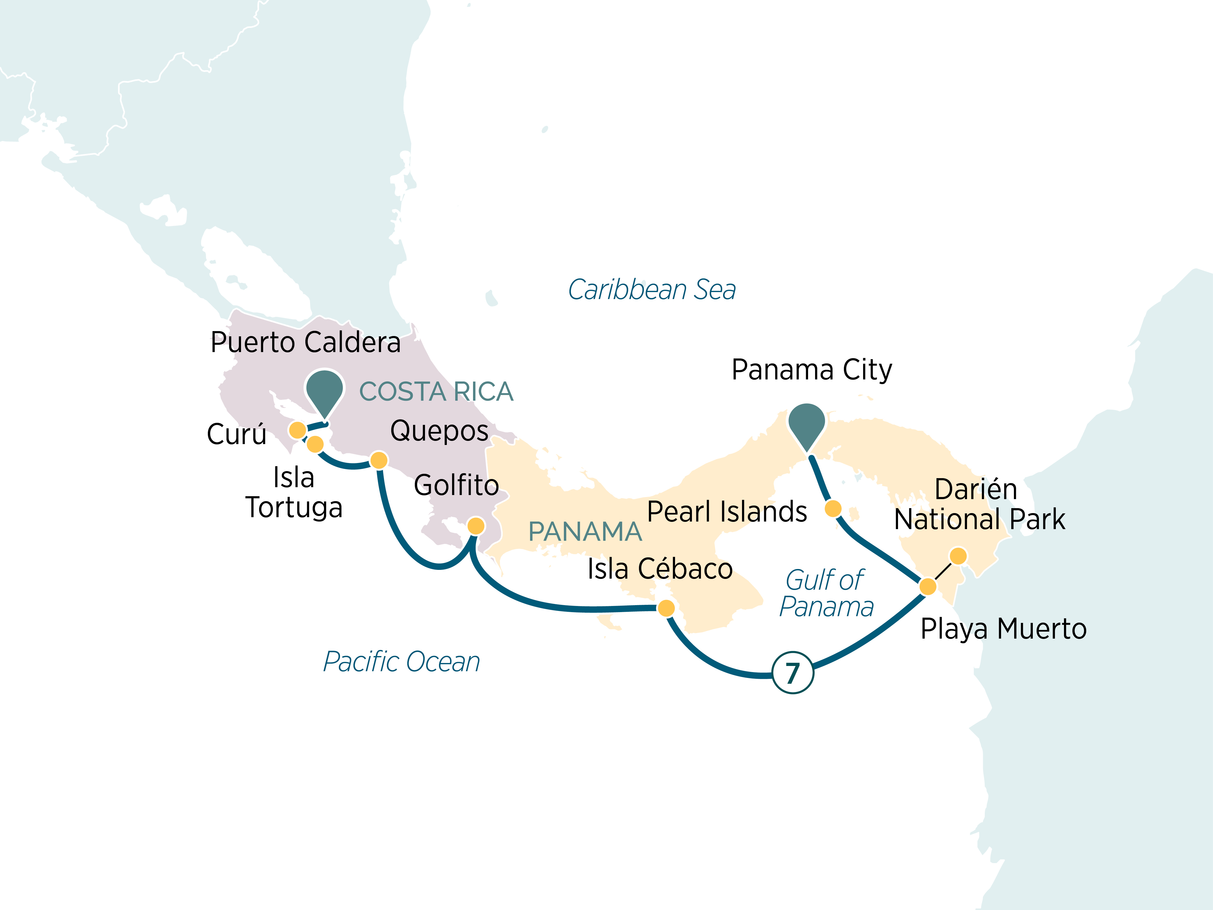 Coastal Adventures: Costa Rica & Panama Itinerary Map
