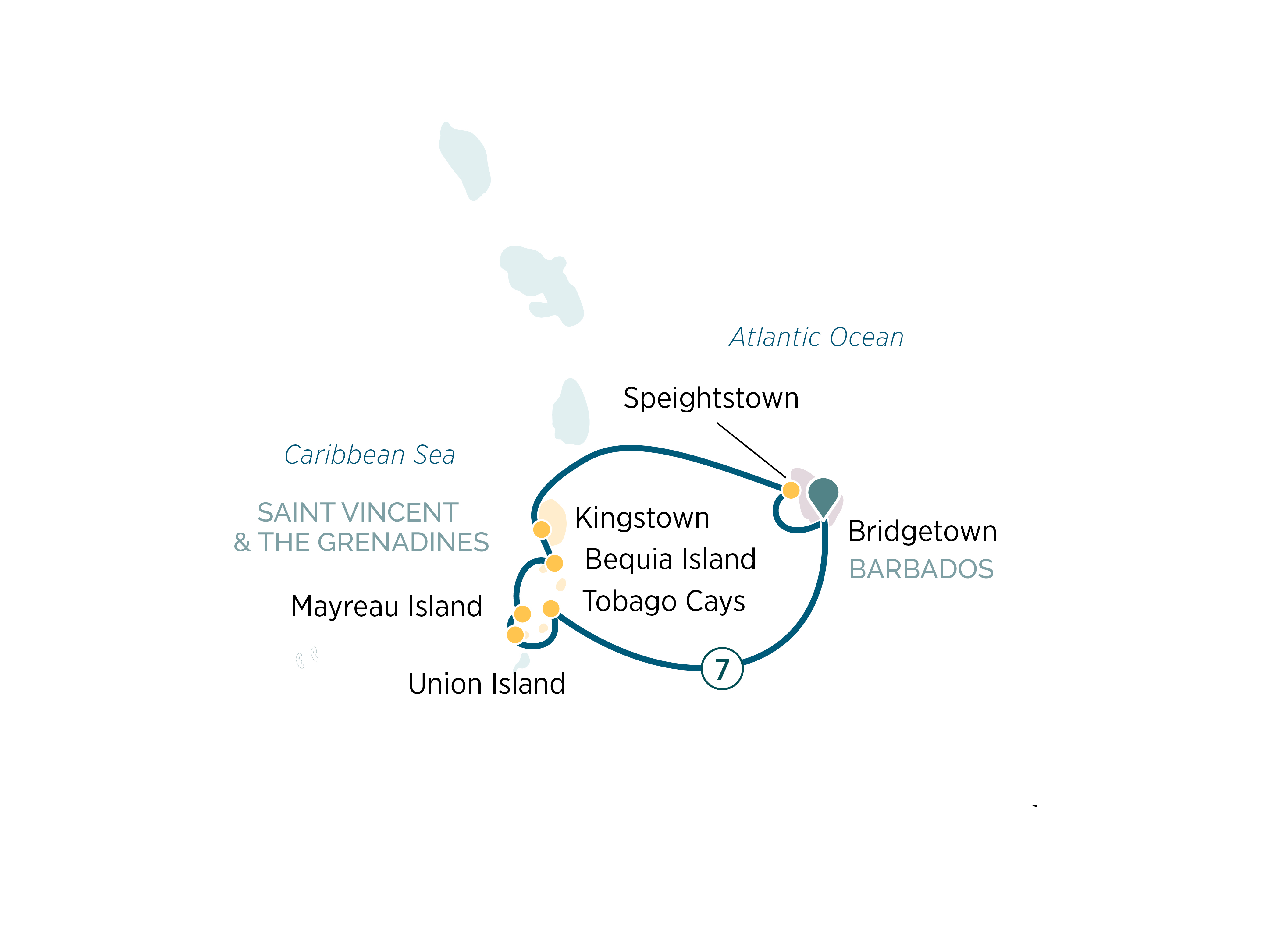 Grenadines & Windwards yachting Itinerary Map