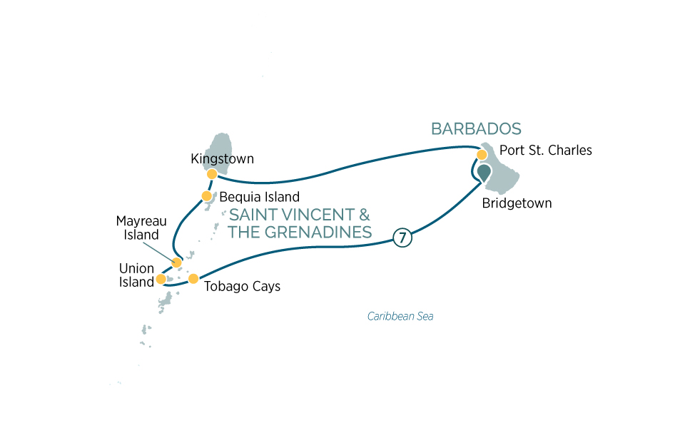 Grenadines & Windwards yachting Itinerary Map