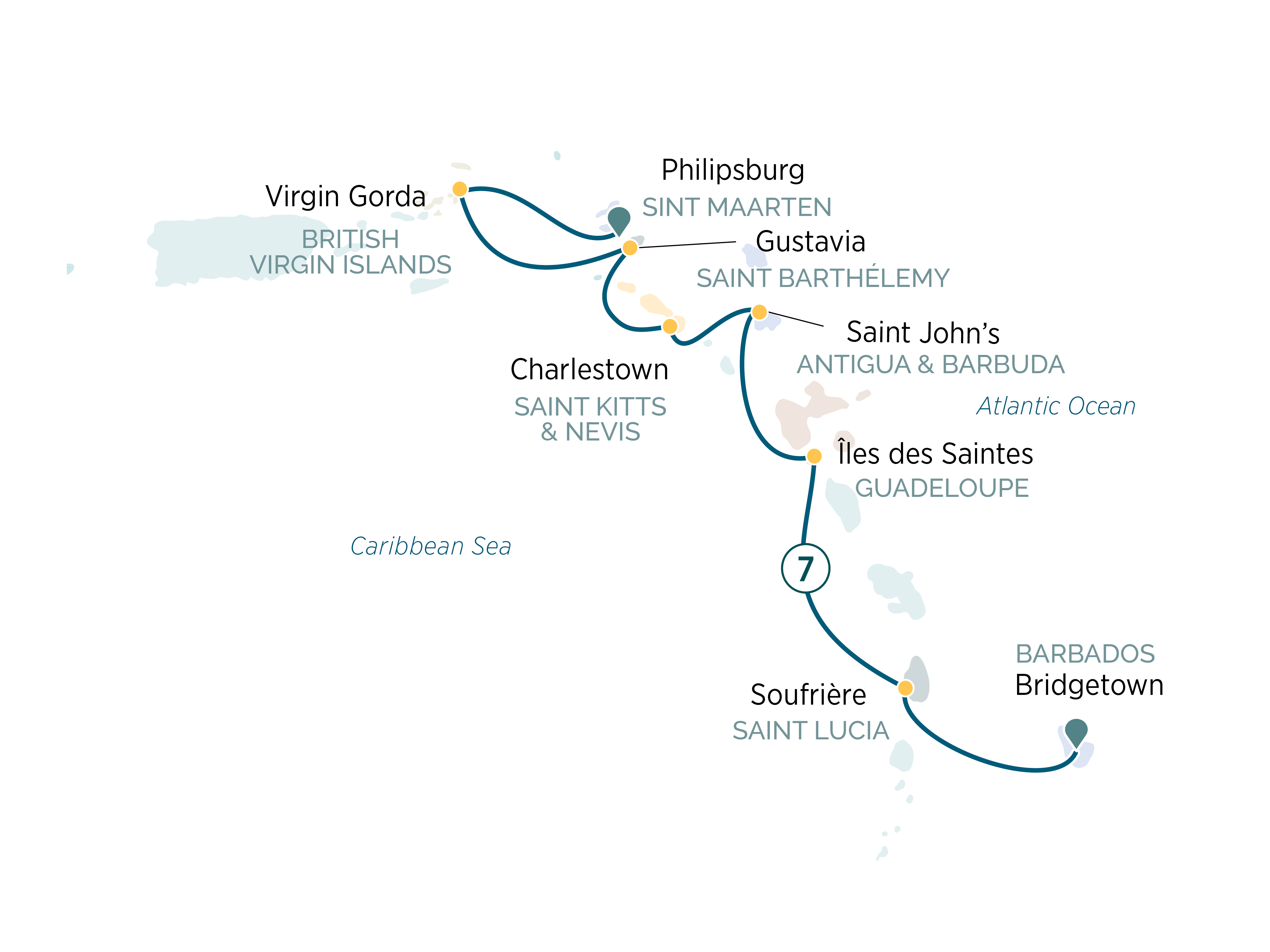 Eastern Caribbean with St. Barths Itinerary Map