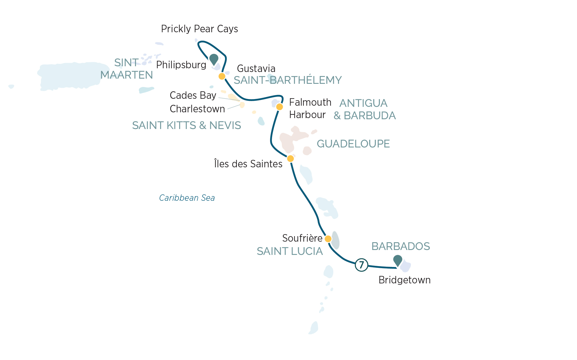 Eastern Caribbean with St. Barths Itinerary Map