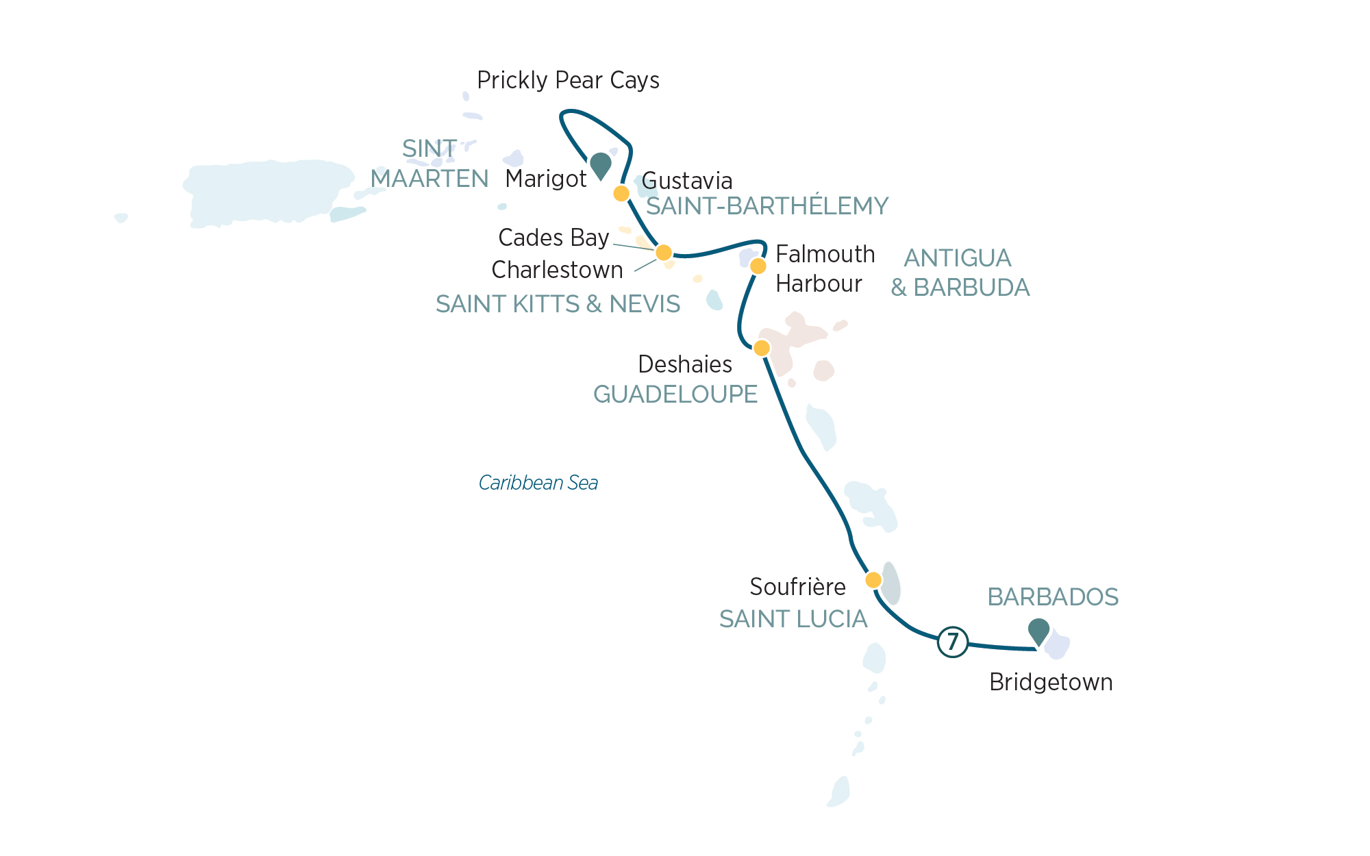 Eastern Caribbean with St. Barths Itinerary Map