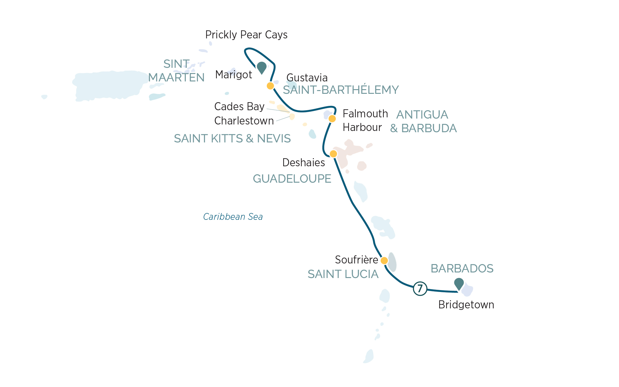 Eastern Caribbean with St. Barths Itinerary Map