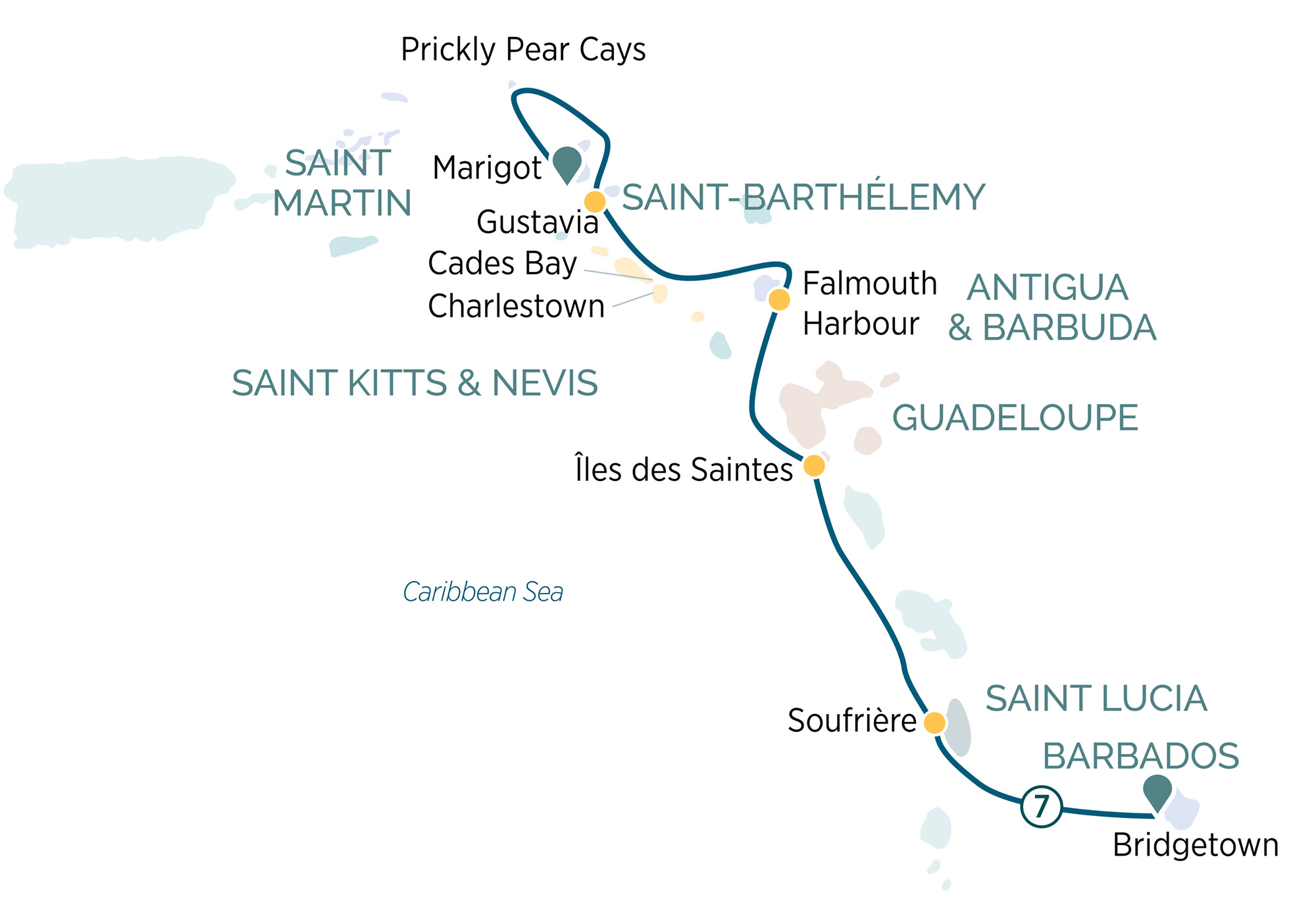 Eastern Caribbean with St. Barths Itinerary Map