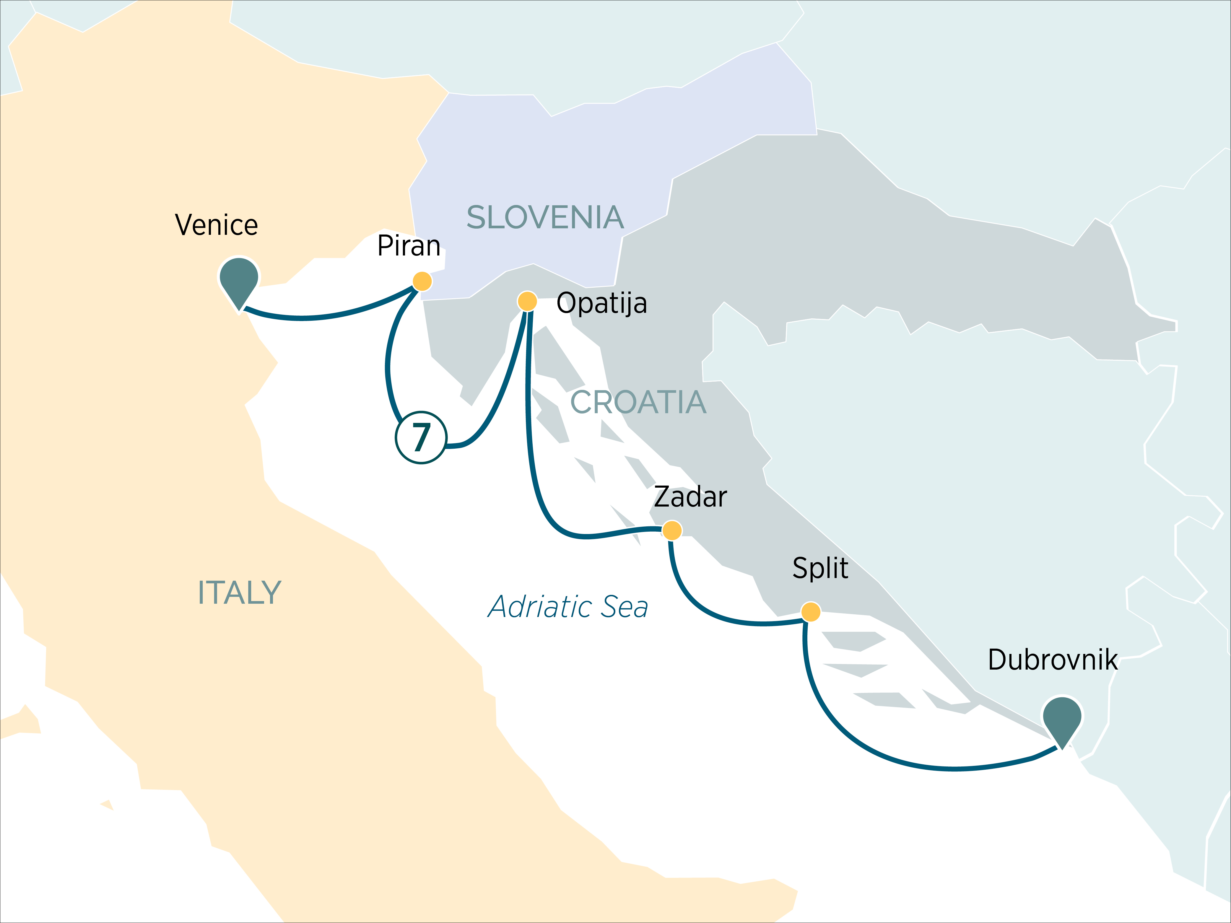 Hidden Gems of the Croatian Riviera Itinerary Map
