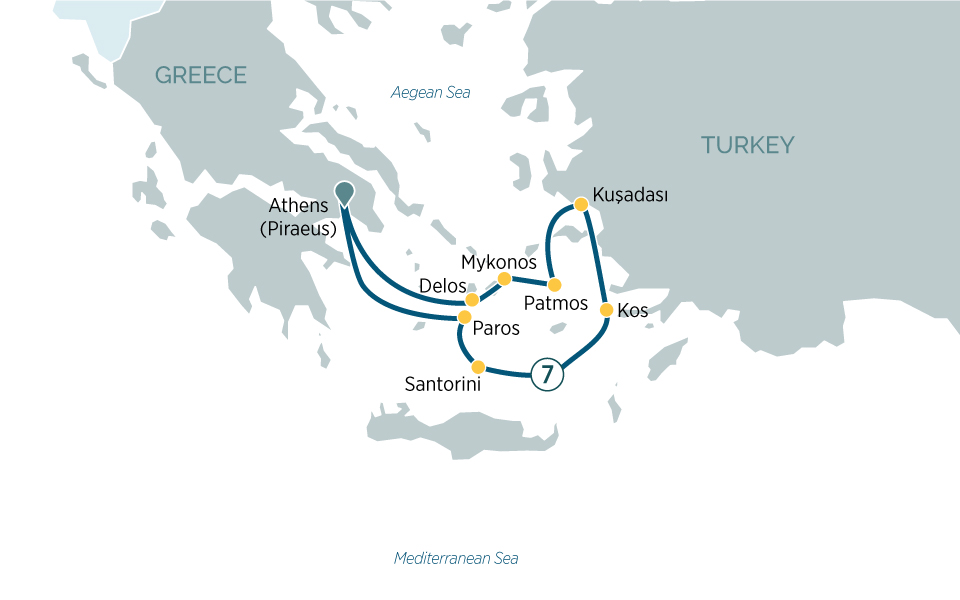 Greek Islands & Turkish Coastline Itinerary Map