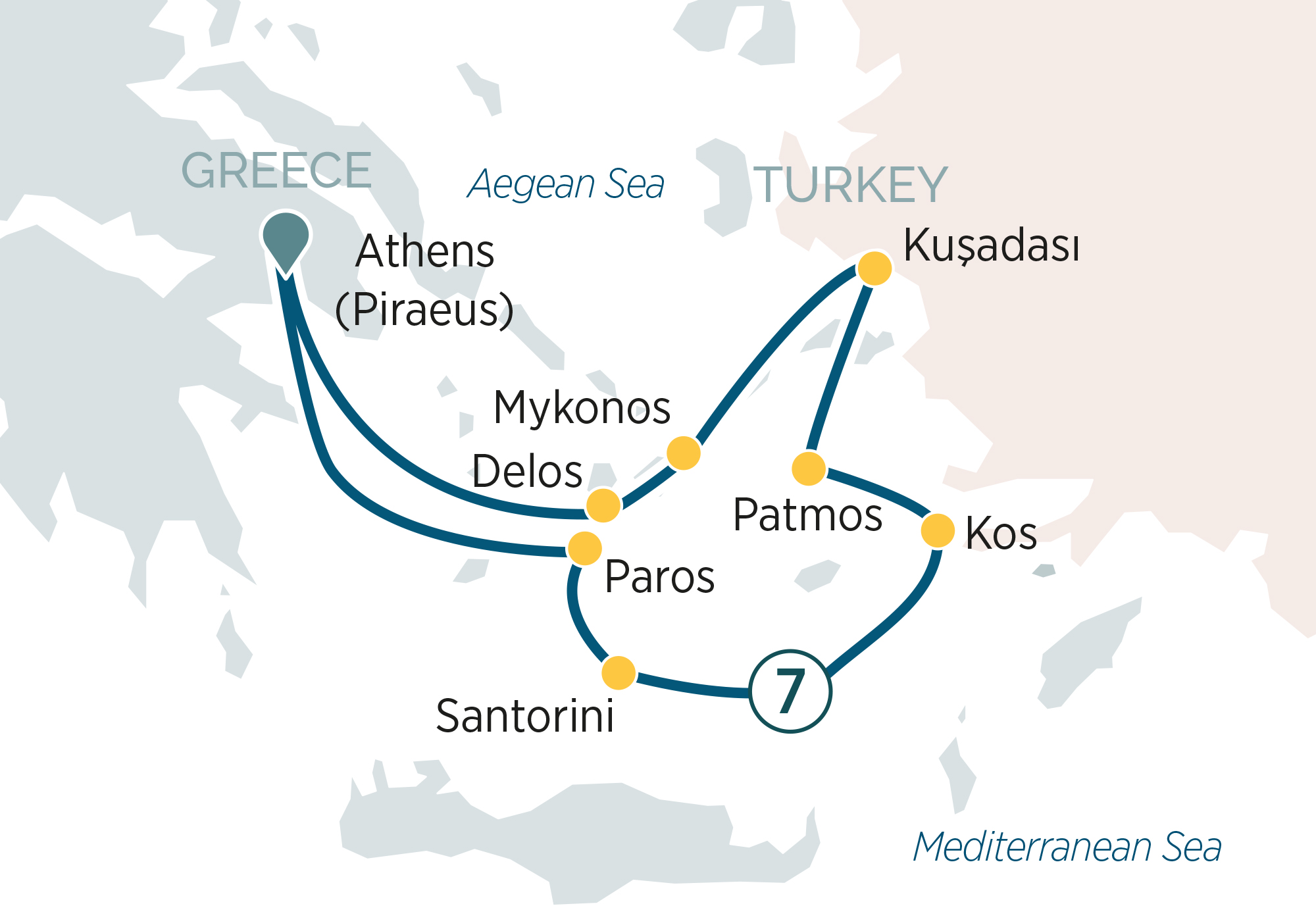 Greek Islands & Turkish Coastlines Itinerary Map