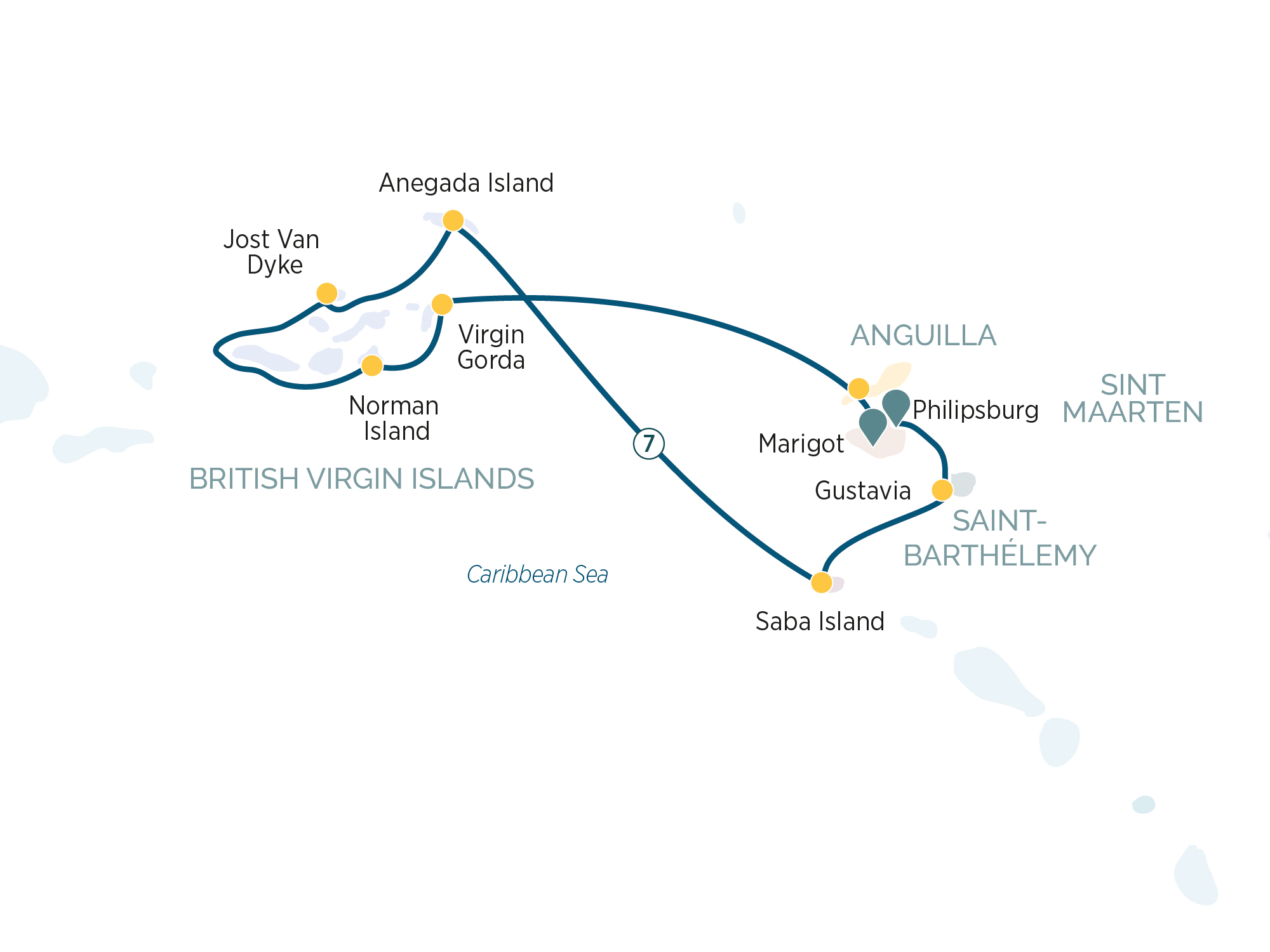 Cruising the Leeward Islands Itinerary Map