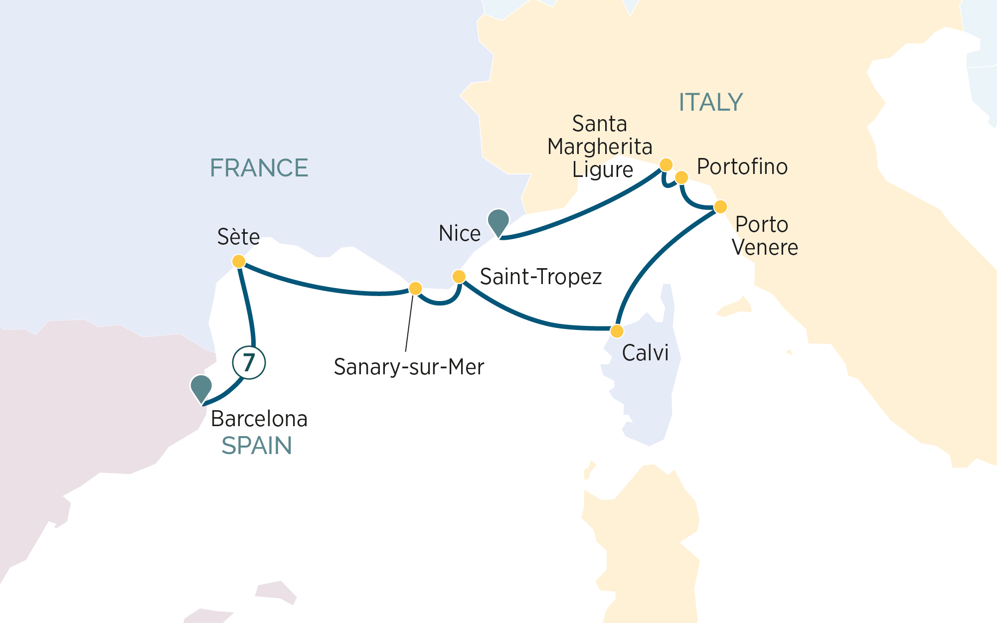 Yachting gems of the French and Italian Rivieras Itinerary Map