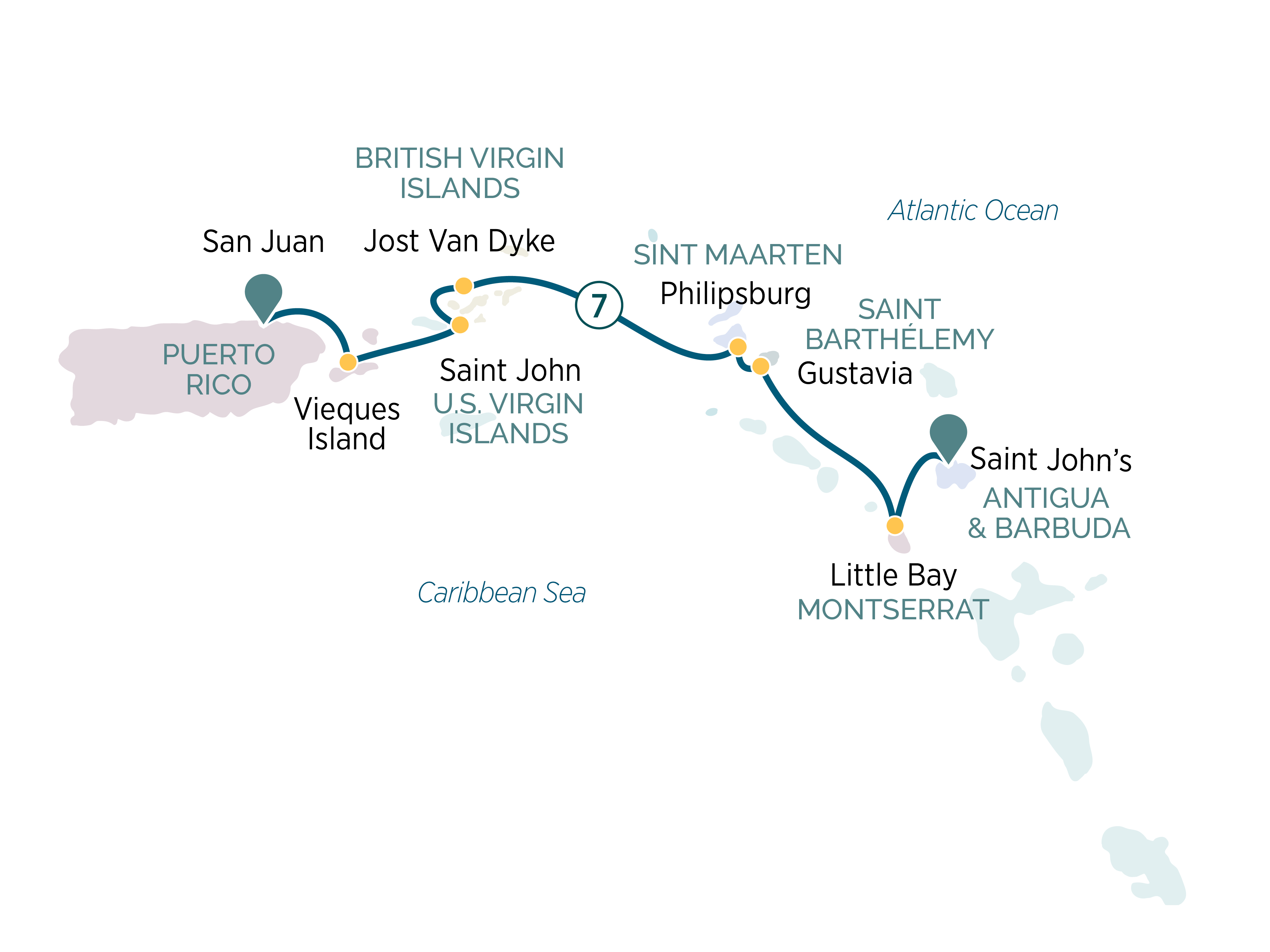 Caribbean Yachting Hideaways Itinerary Map