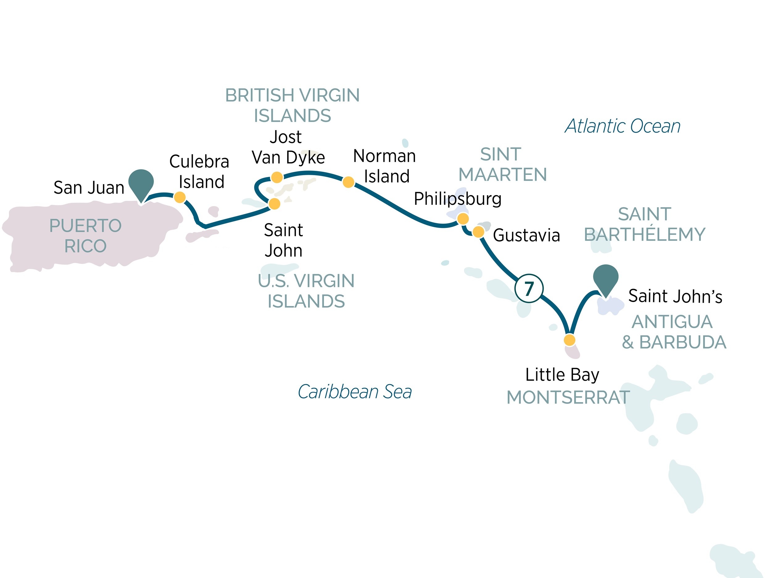 Caribbean Yachting Hideaways Itinerary Map