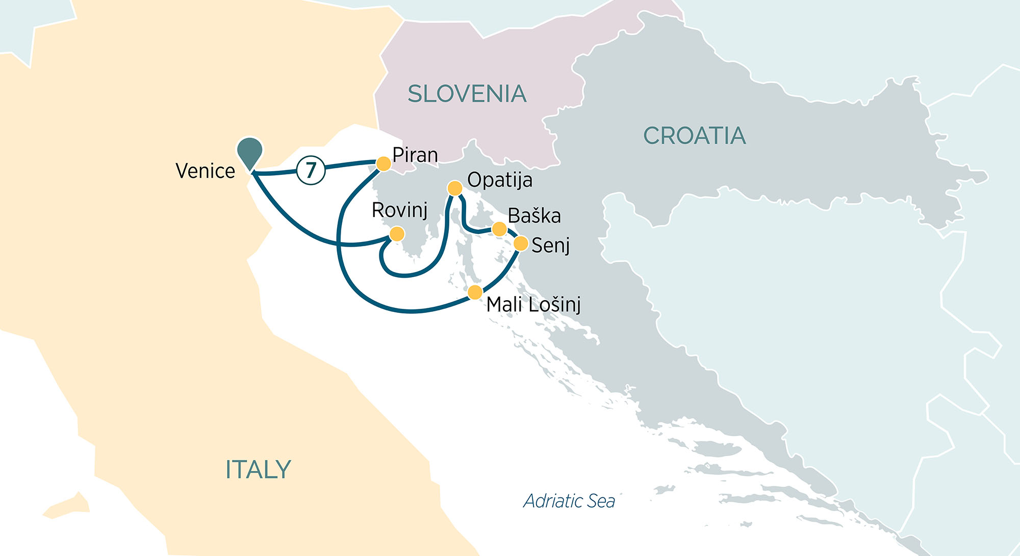 Adriatic discovery: Venice, Istria & the Croatian archipelago Itinerary Map