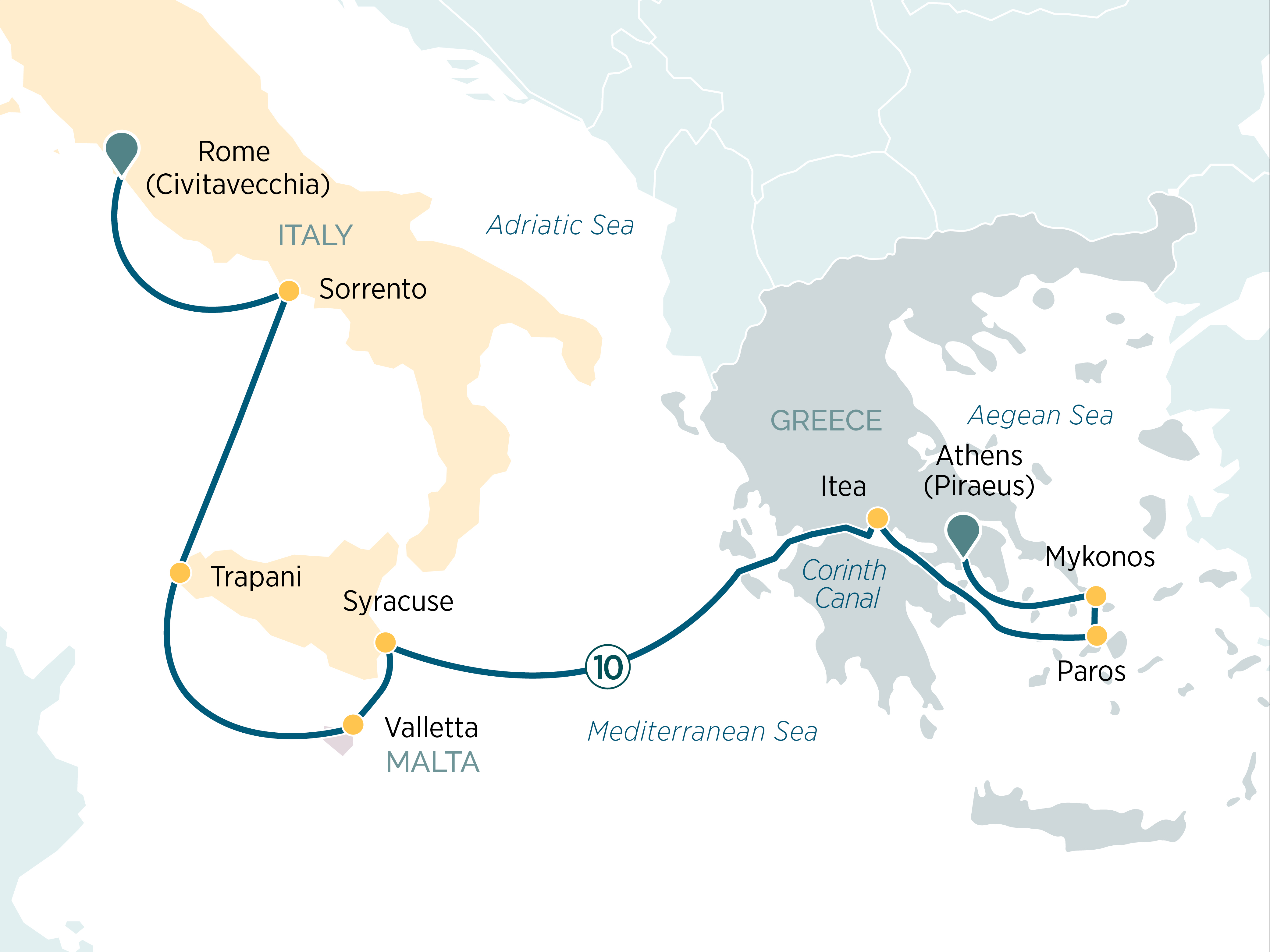 Enchanting Greece & the Amalfi Coast Itinerary Map