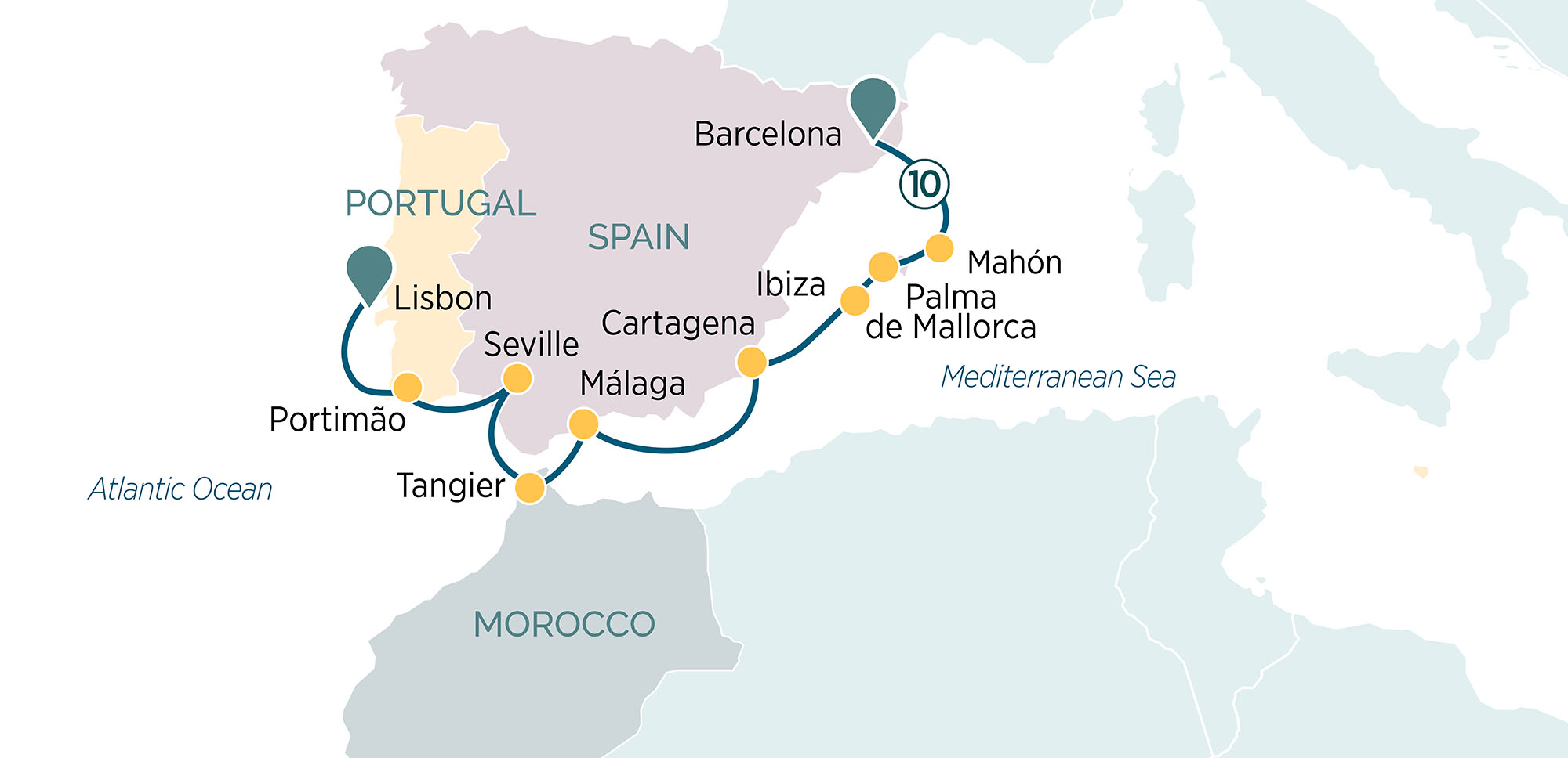 Pearls of Southern Spain & Portugal Itinerary Map