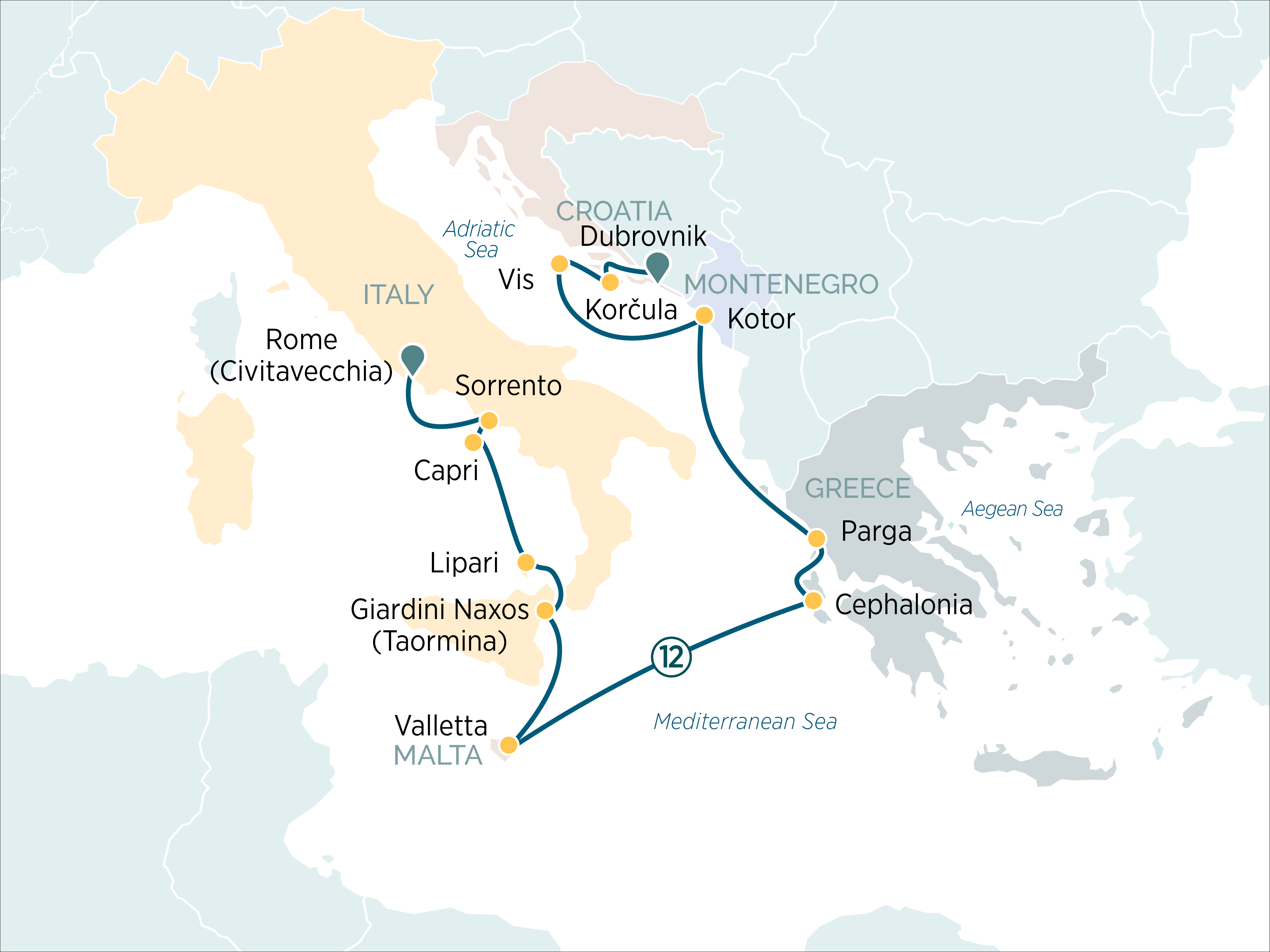 Italian & Adriatic Icons: Rome to Dubrovnik Itinerary Map