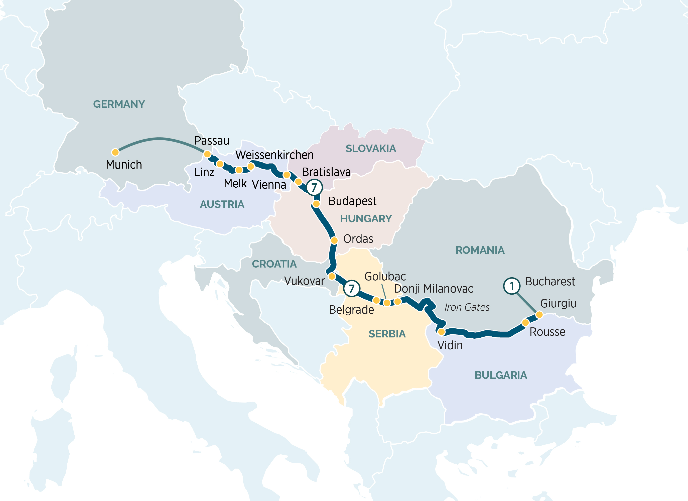 Discovery of the Danube Itinerary Map