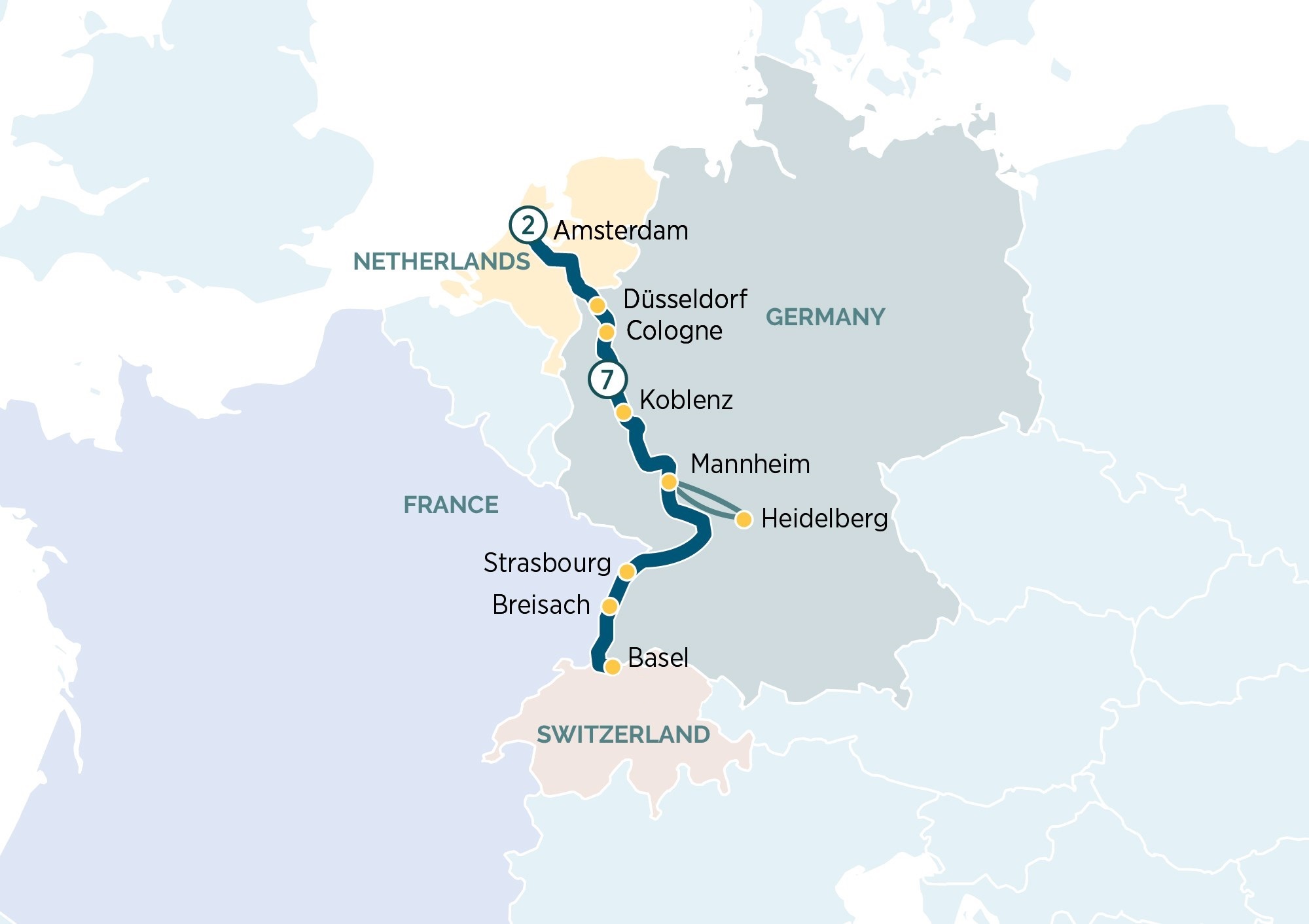 Jewels of the Rhine & Amsterdam Itinerary Map